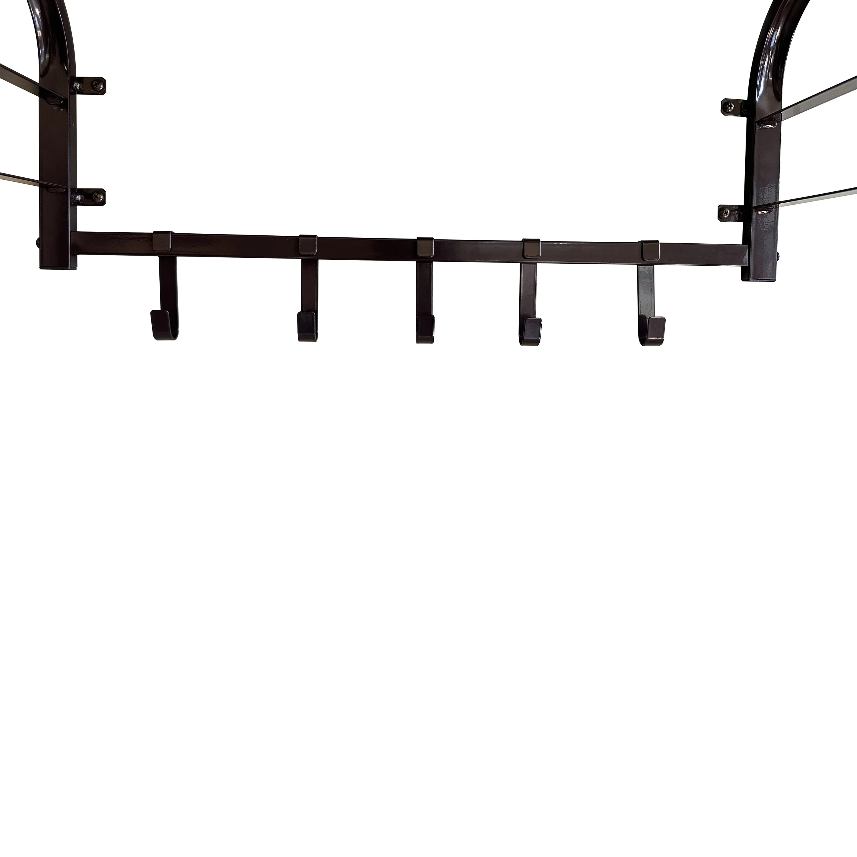 26 Inch Industrial Metal Frame Wall Mount Coat Rack, 5 Hooks, 1 Shelf, Rustic Brown, Black By Casagear Home