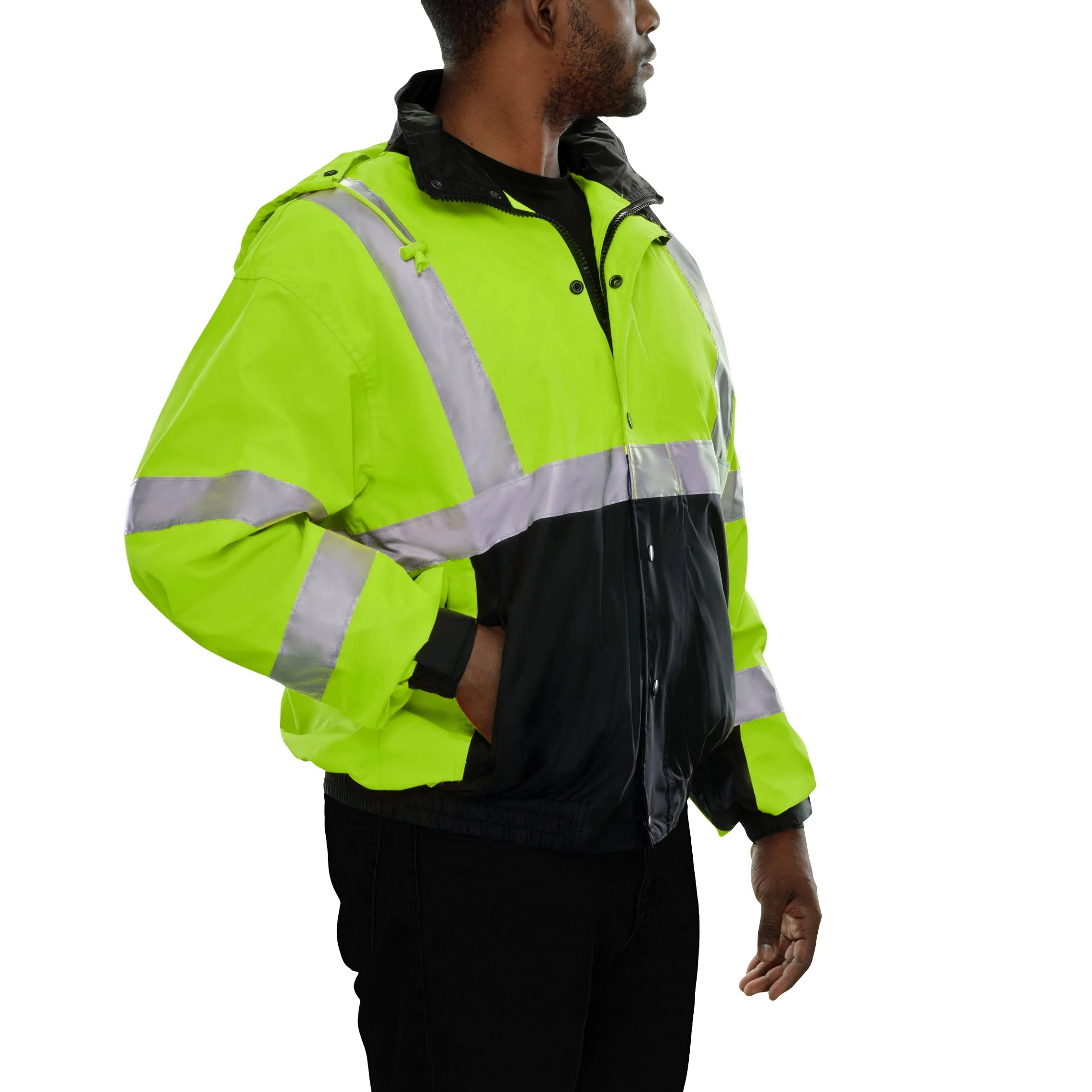 412STLB Safety Jacket: Hi-Vis Bomber: Zip-Out Liner: Breathable Waterproof