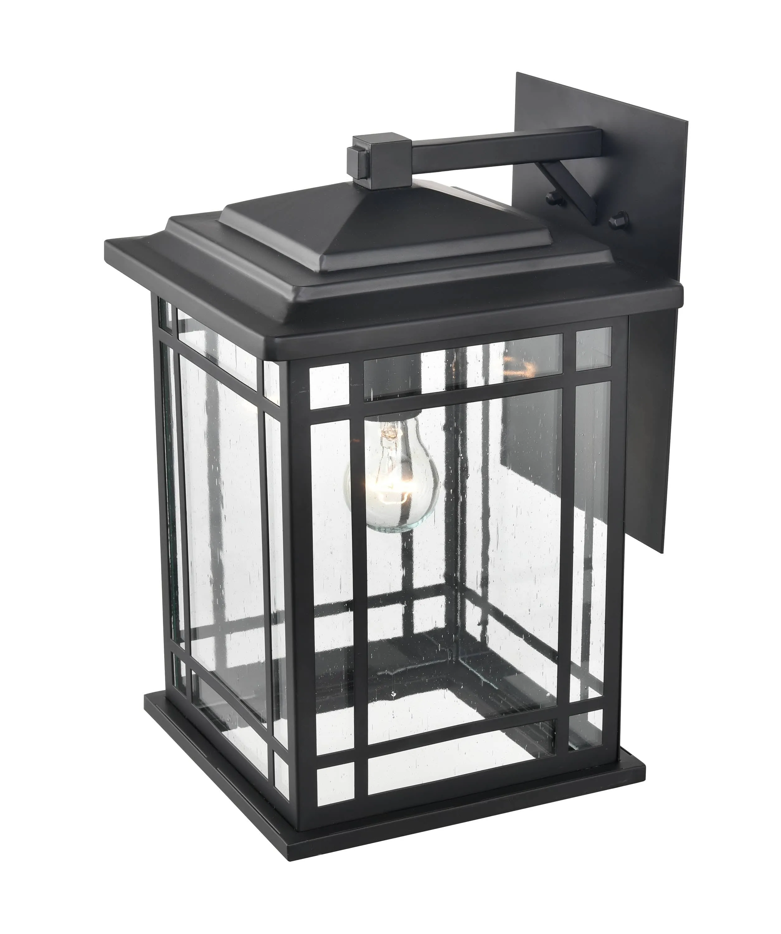 Armington Outdoor Wall Sconce - Powder Coat Black - Clear Seeded Glass - 10.625in. Extension - E26 Medium Base