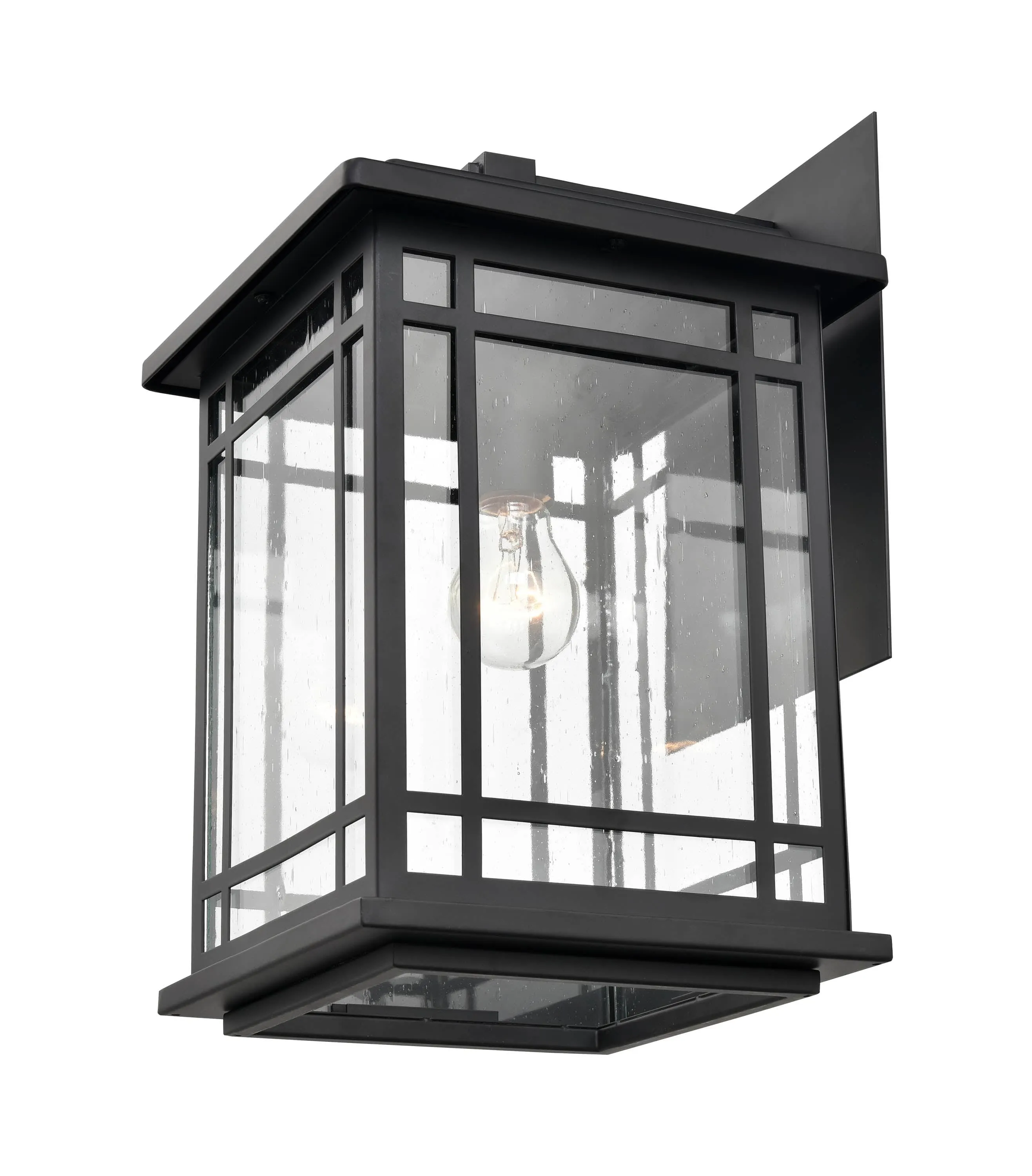 Armington Outdoor Wall Sconce - Powder Coat Black - Clear Seeded Glass - 10.625in. Extension - E26 Medium Base