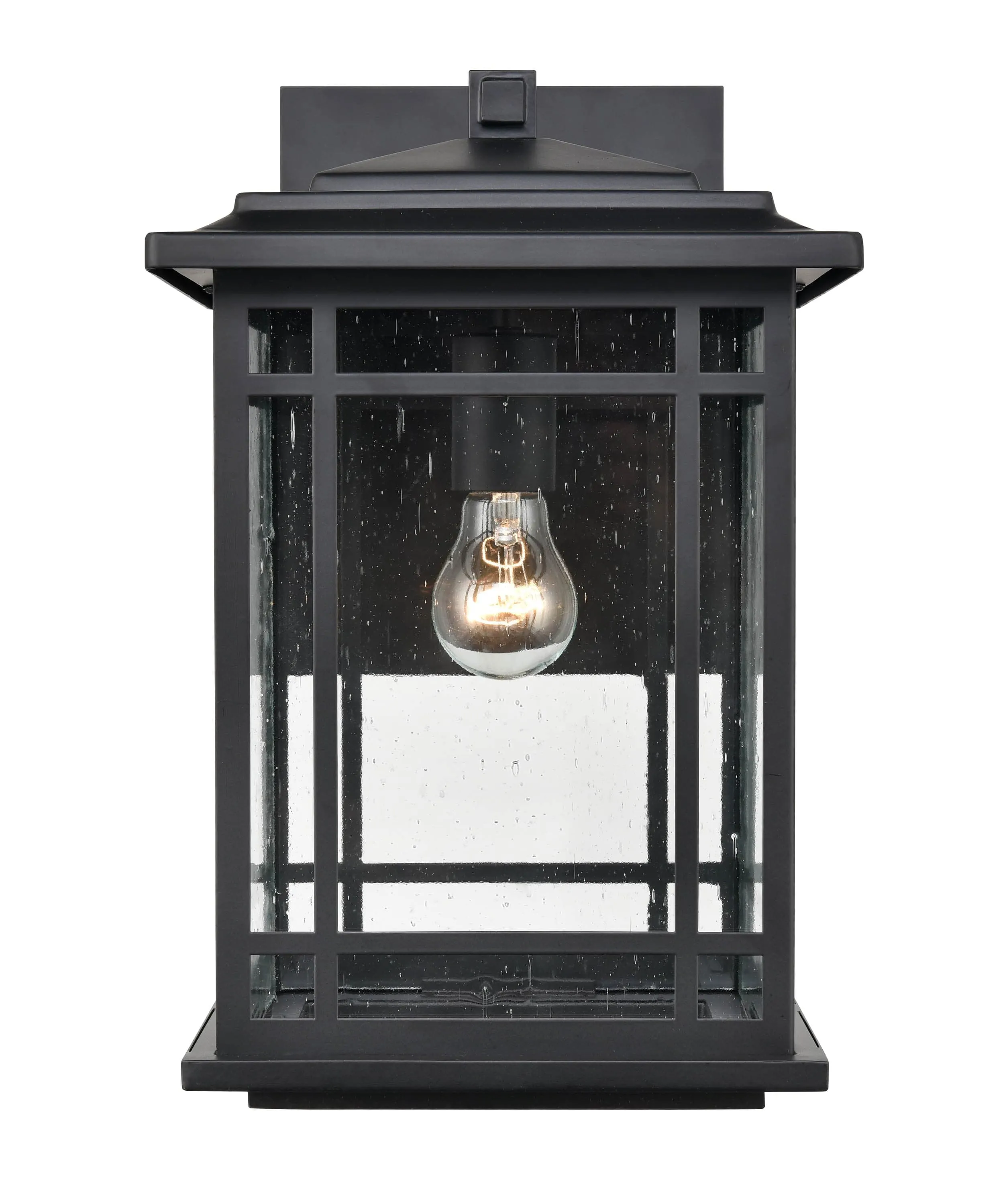 Armington Outdoor Wall Sconce - Powder Coat Black - Clear Seeded Glass - 10.625in. Extension - E26 Medium Base