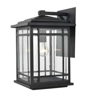 Armington Outdoor Wall Sconce - Powder Coat Black - Clear Seeded Glass - 10.625in. Extension - E26 Medium Base