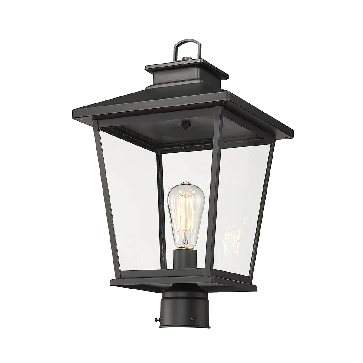 Bellmon Outdoor Post Top Lantern - Powder Coat Black - Clear Glass - 11.1in. Diameter - E26 Medium Base