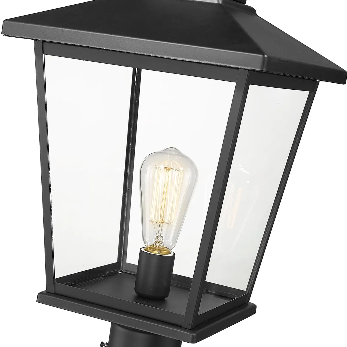 Bellmon Outdoor Post Top Lantern - Powder Coat Black - Clear Glass - 11.1in. Diameter - E26 Medium Base