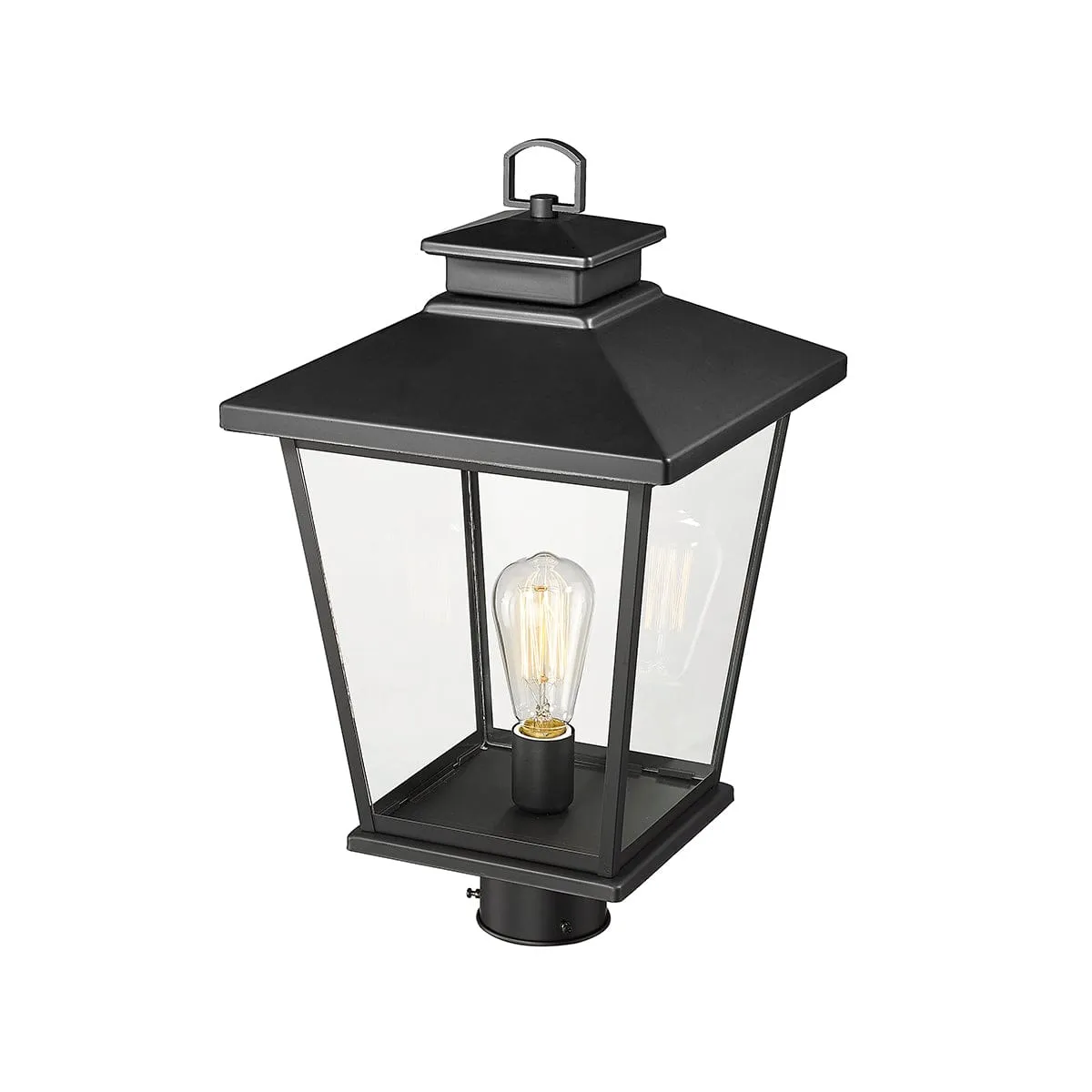 Bellmon Outdoor Post Top Lantern - Powder Coat Black - Clear Glass - 11.1in. Diameter - E26 Medium Base