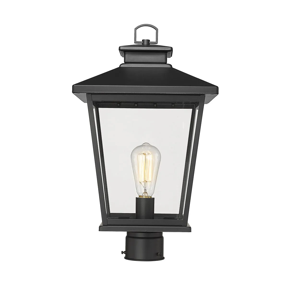 Bellmon Outdoor Post Top Lantern - Powder Coat Black - Clear Glass - 11.1in. Diameter - E26 Medium Base