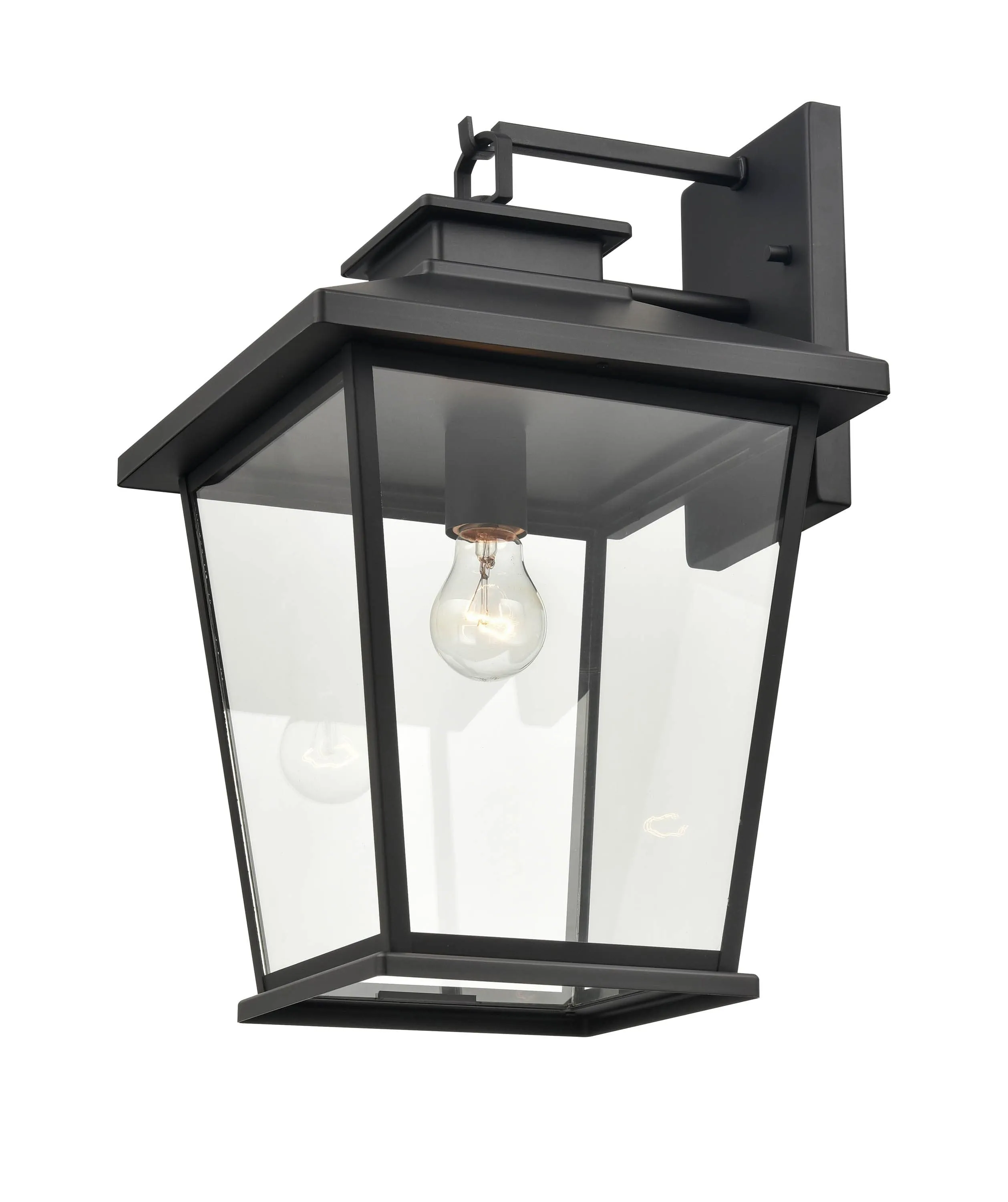 Bellmon Outdoor Wall Sconce - Powder Coat Black - Clear Glass - 11.75in. Extension - E26 Medium Base