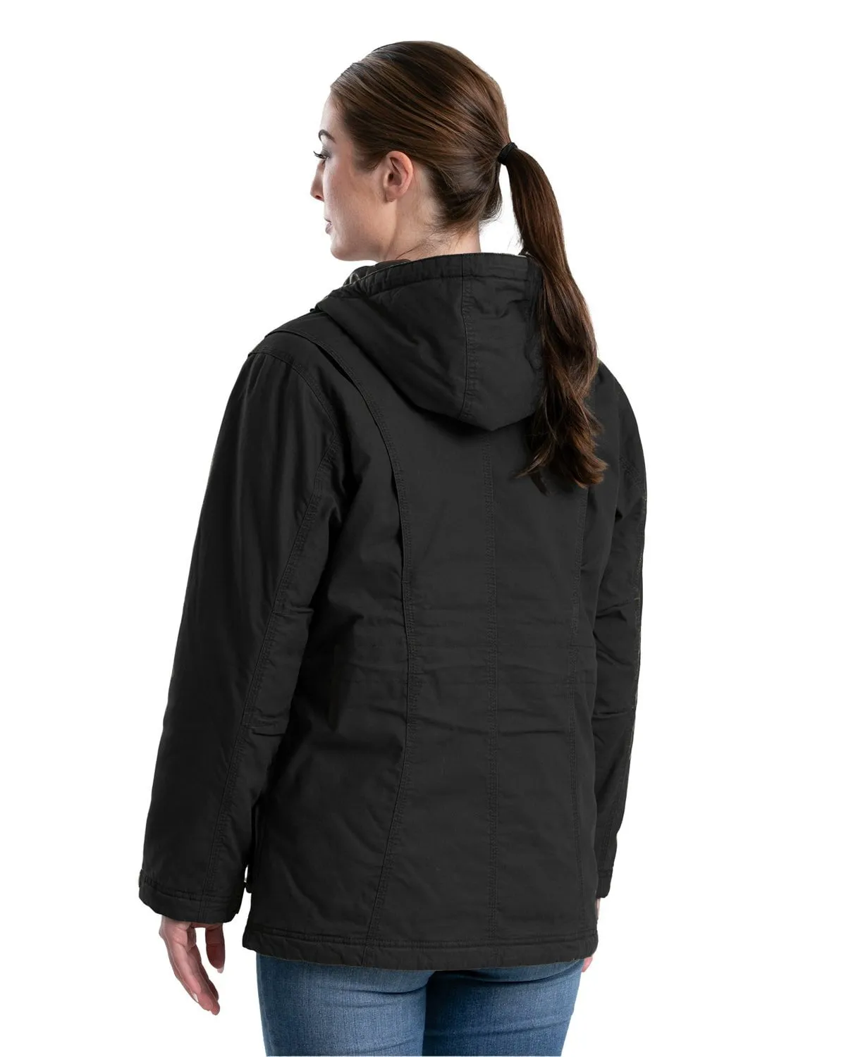 Berne Womens Softstone Washed Duck Utility Black 100% Cotton Coat