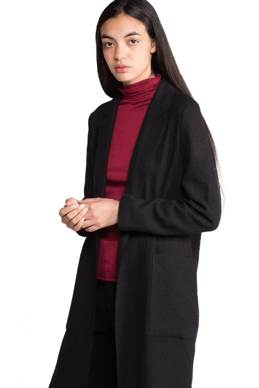 Black Wool Cardigan Coat