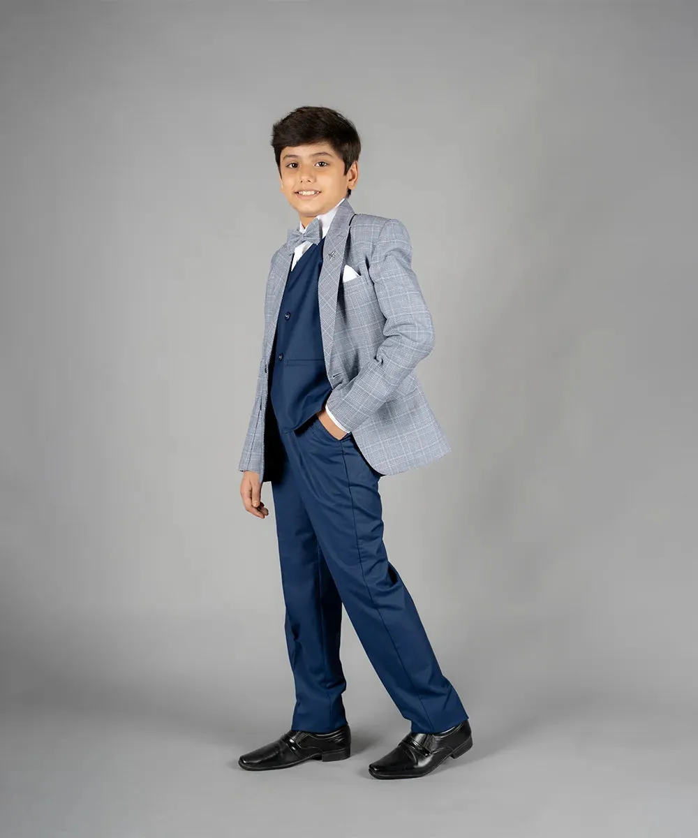 Blue Checked Coat Suit for Boys for Party