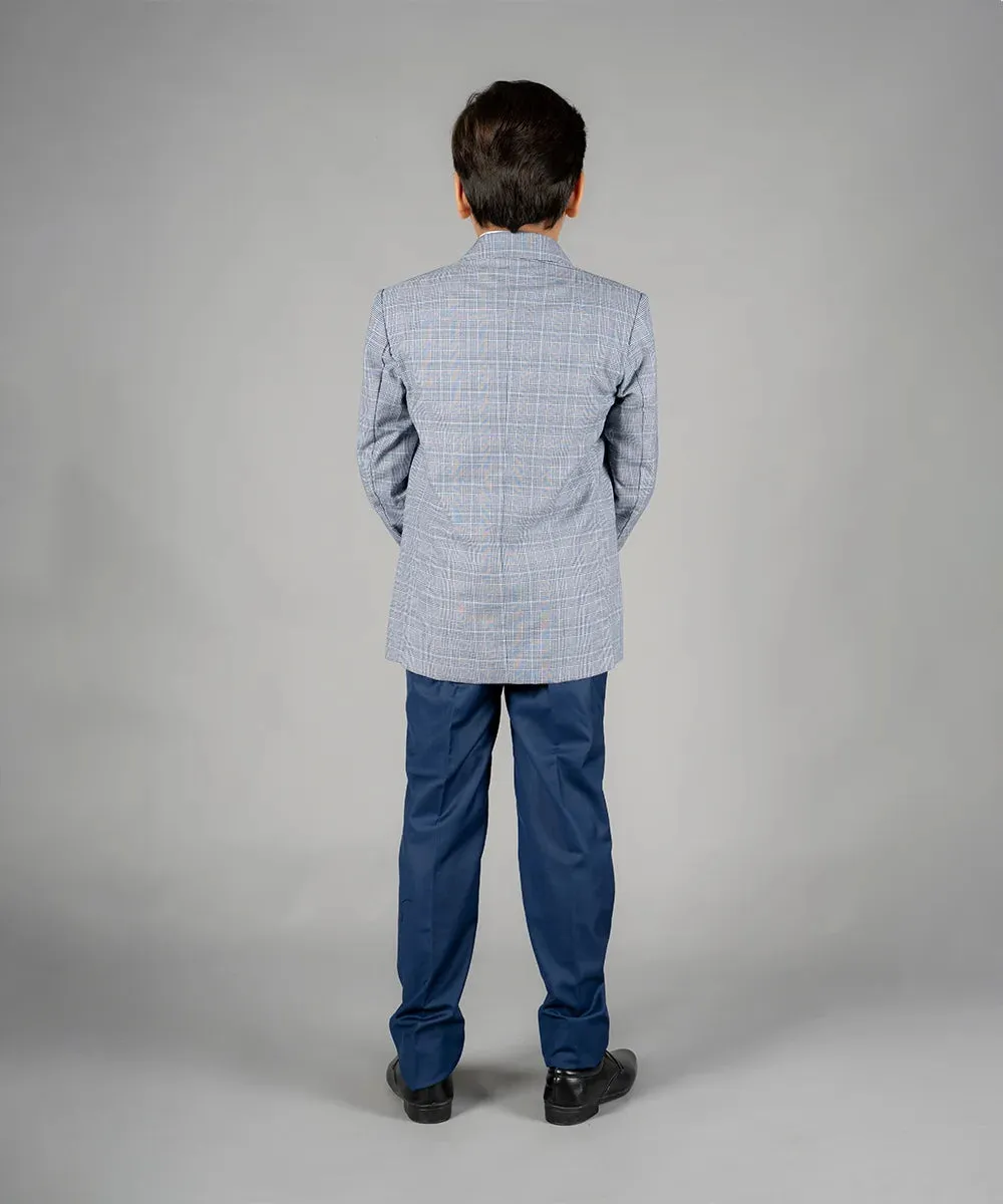 Blue Checked Coat Suit for Boys for Party