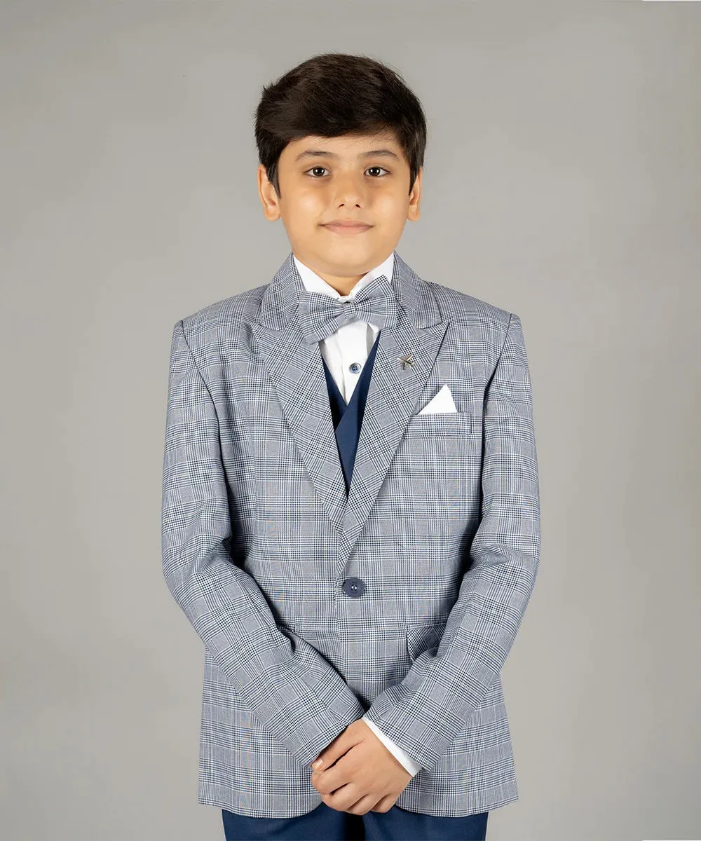 Blue Checked Coat Suit for Boys for Party