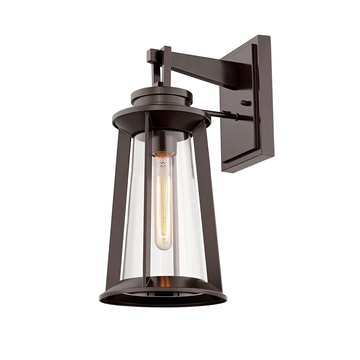 Bolling Outdoor Wall Sconce - Powder Coat Bronze - Clear Glass - 10.75in Extension - E26 Medium Base