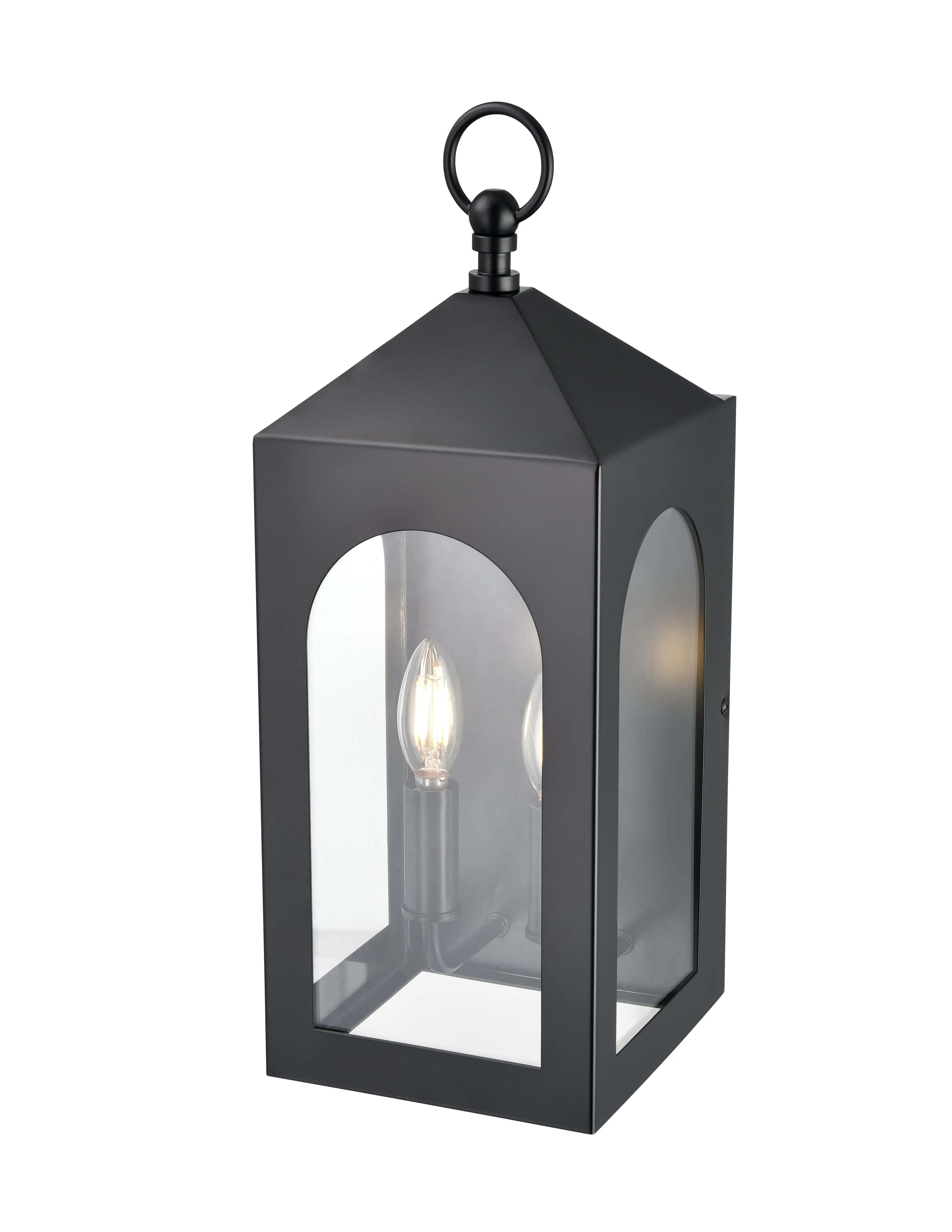 Bratton Outdoor Wall Sconce - Powder Coated Black - Clear Glass - 7.75in. Extension - E26 Candelabra Base