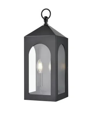 Bratton Outdoor Wall Sconce - Powder Coated Black - Clear Glass - 7.75in. Extension - E26 Candelabra Base