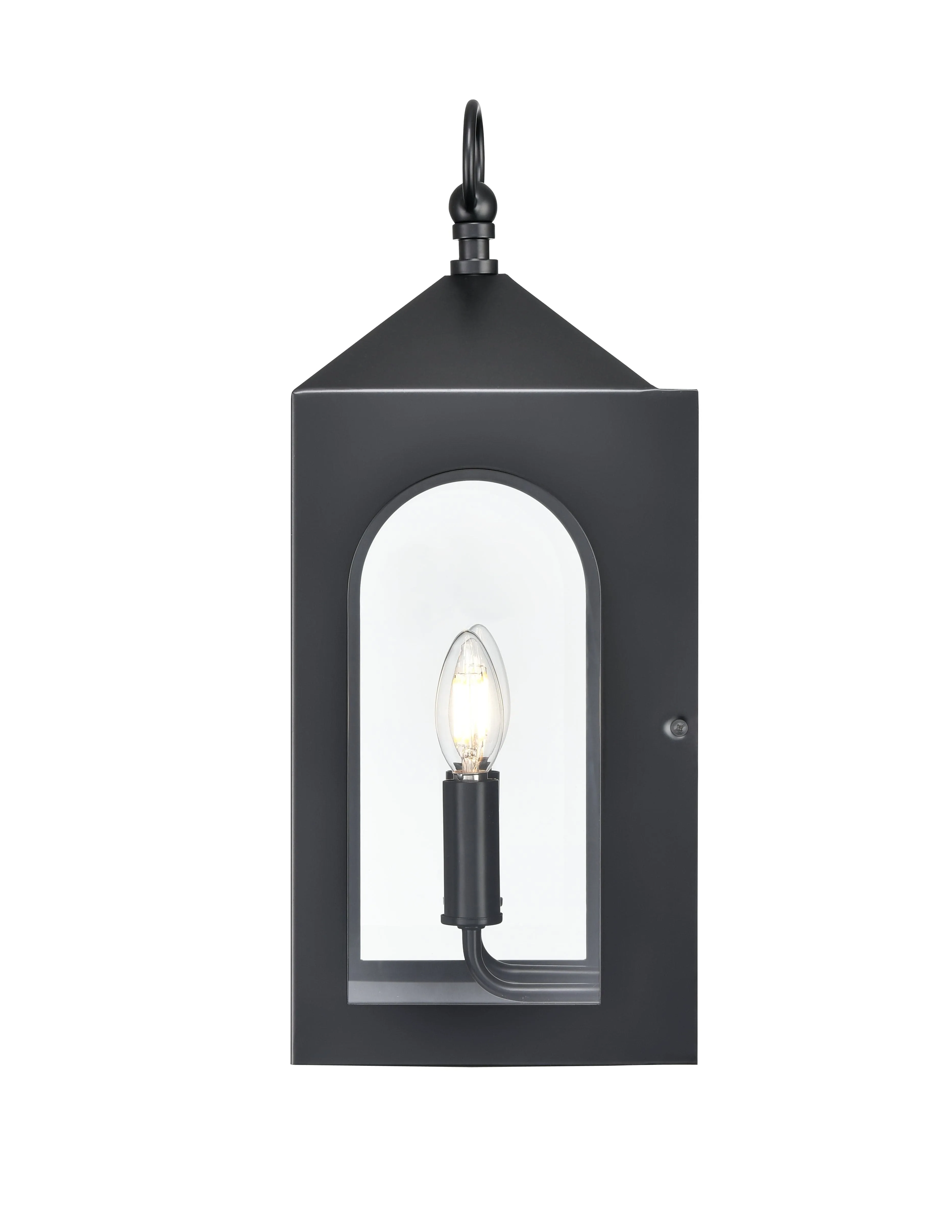 Bratton Outdoor Wall Sconce - Powder Coated Black - Clear Glass - 7.75in. Extension - E26 Candelabra Base