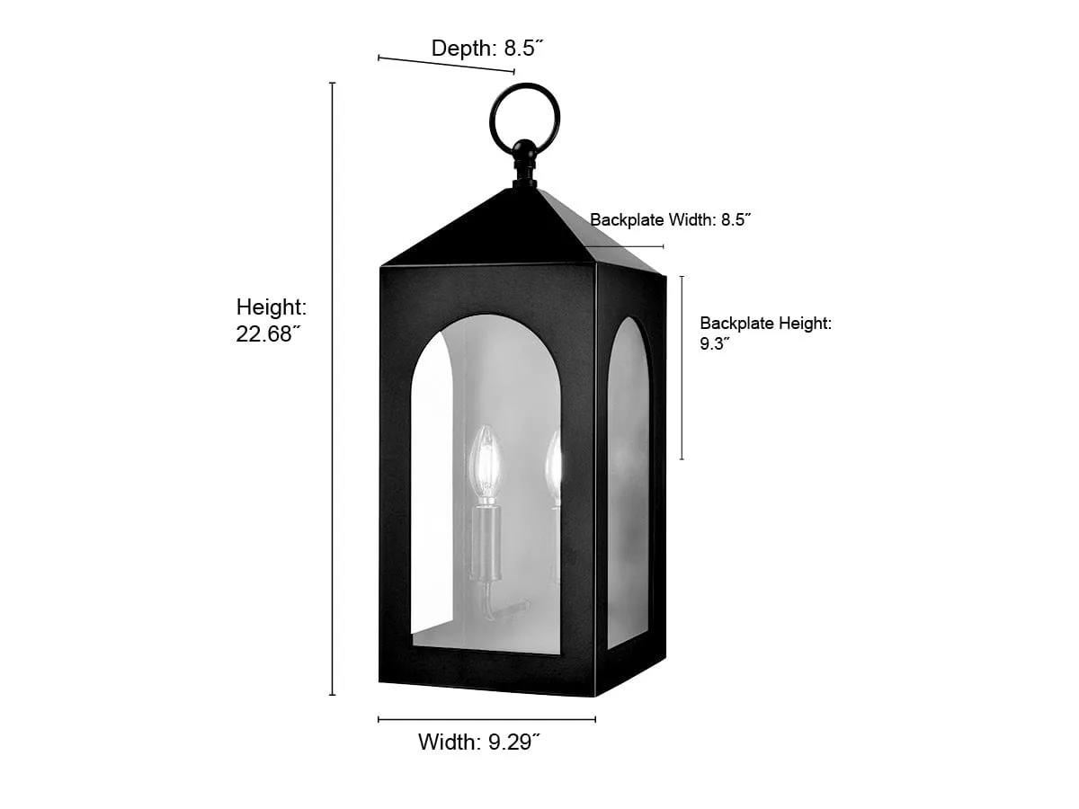 Bratton Outdoor Wall Sconce - Powder Coated Black - Clear Glass - 8.5in. Extension - E26 Candelabra Base