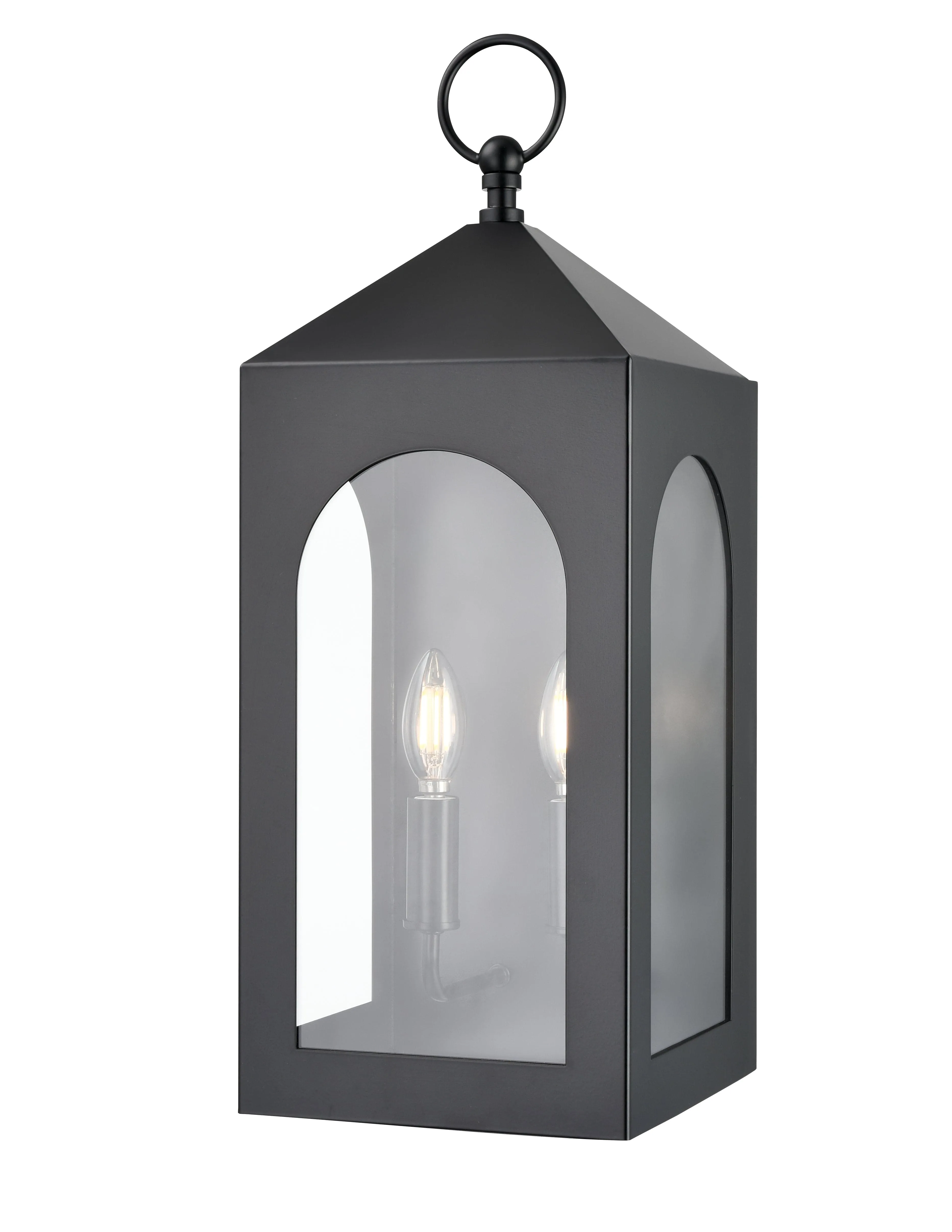 Bratton Outdoor Wall Sconce - Powder Coated Black - Clear Glass - 8.5in. Extension - E26 Candelabra Base