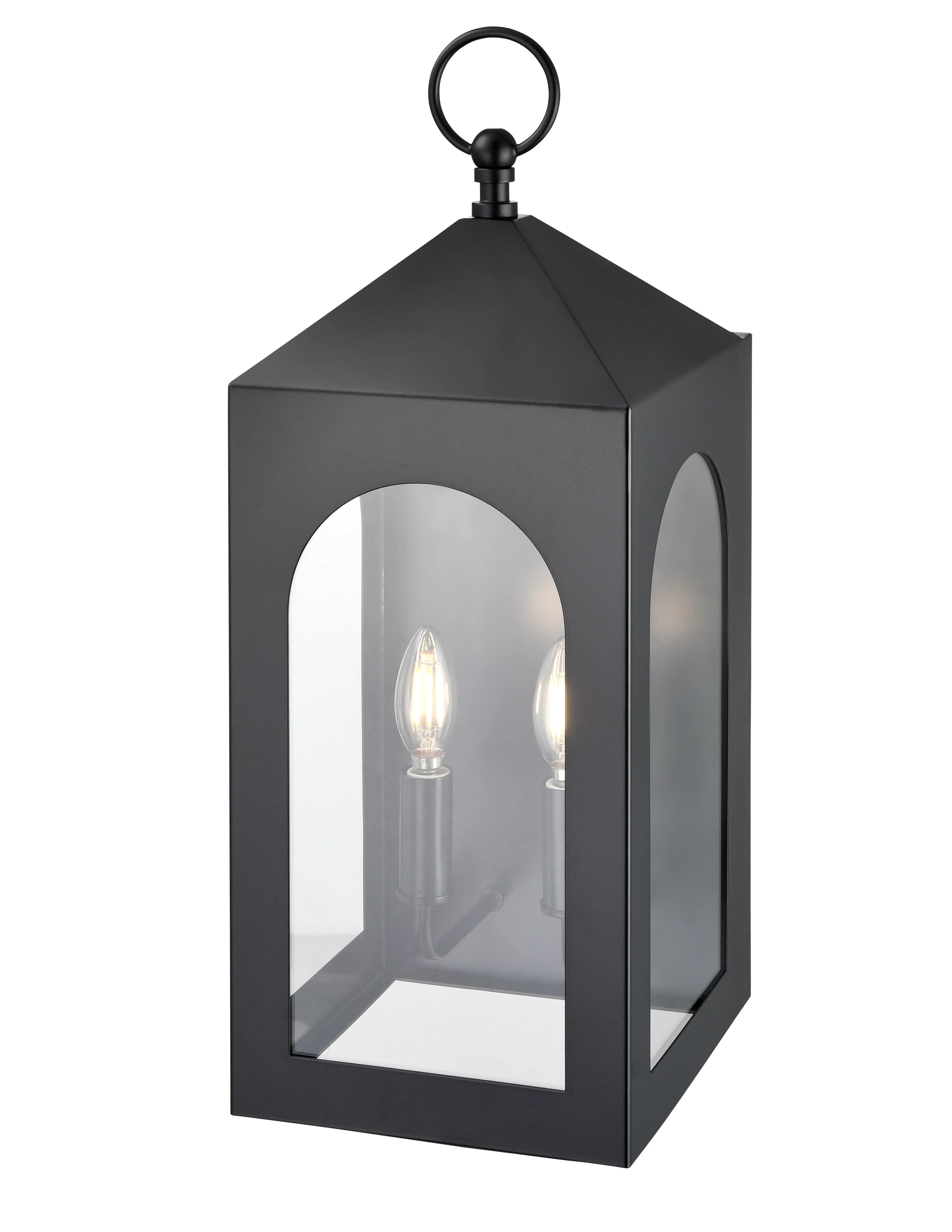 Bratton Outdoor Wall Sconce - Powder Coated Black - Clear Glass - 8.5in. Extension - E26 Candelabra Base