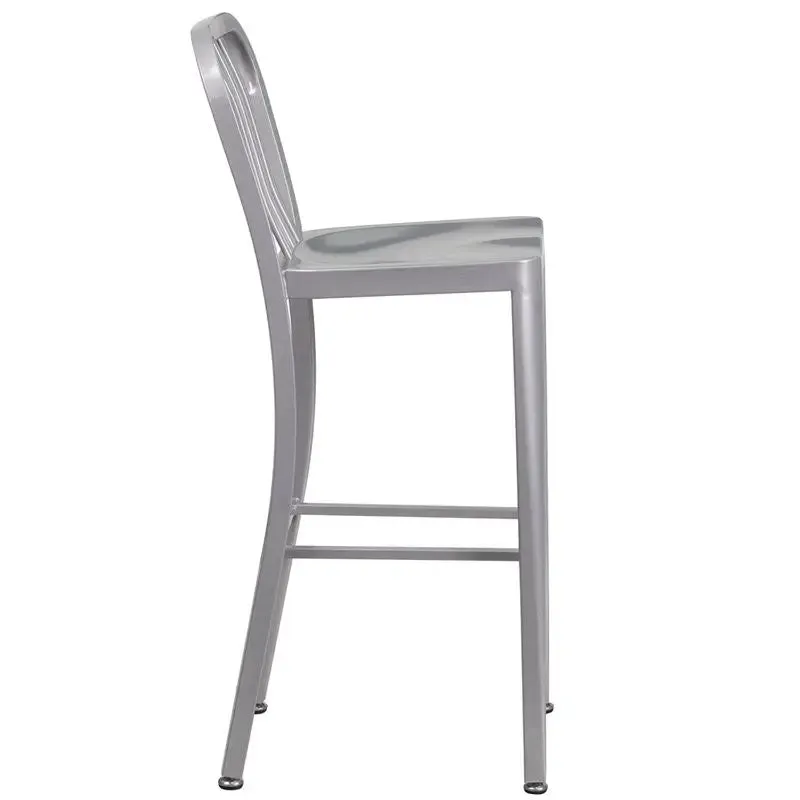 Brimmes 30"H Metal Barstool Gray w/Vertical Slat Back