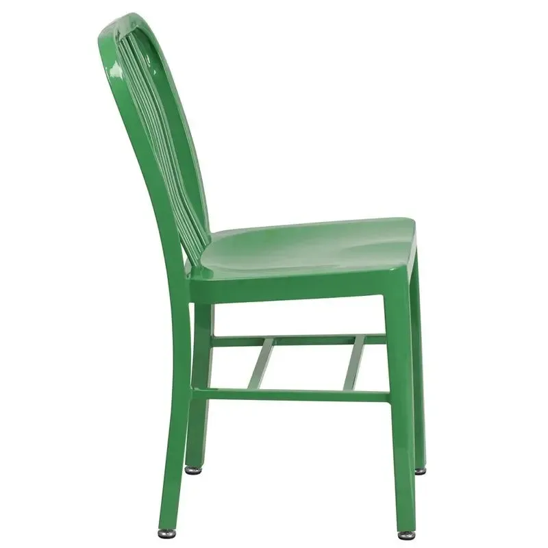 Brimmes Green Metal Chair w/Vertical Slat Back Back for Patio/Bar/Restaurant