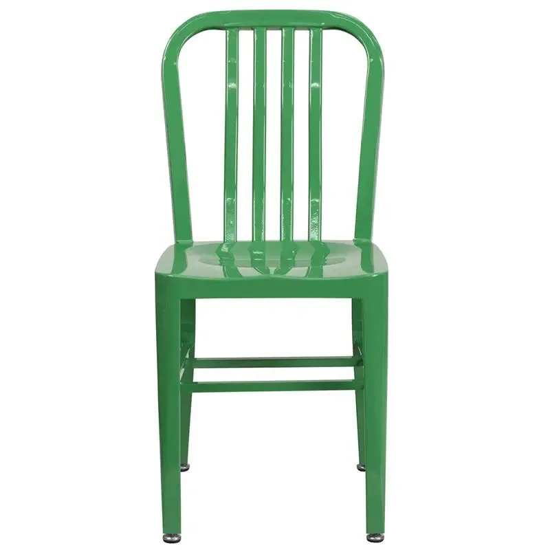 Brimmes Green Metal Chair w/Vertical Slat Back Back for Patio/Bar/Restaurant