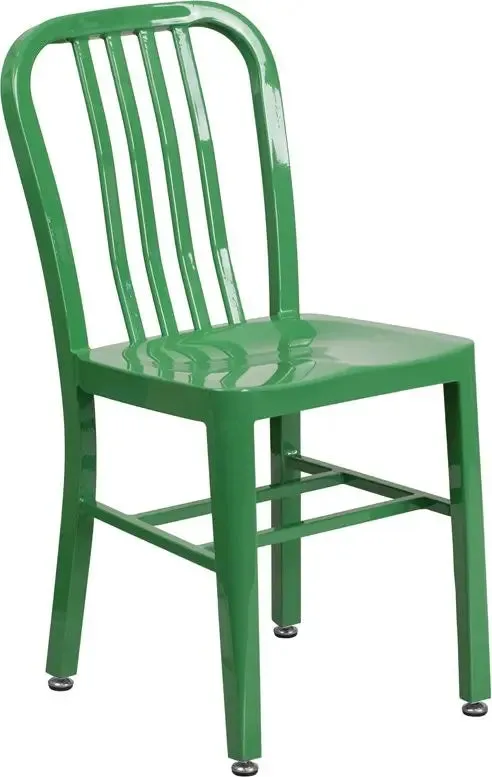 Brimmes Green Metal Chair w/Vertical Slat Back Back for Patio/Bar/Restaurant