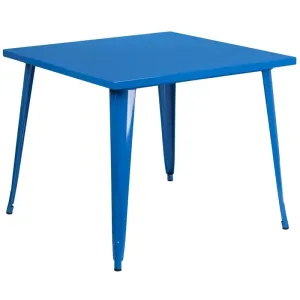 Brimmes Square 35.5'' Blue Metal Table for Patio/Bar