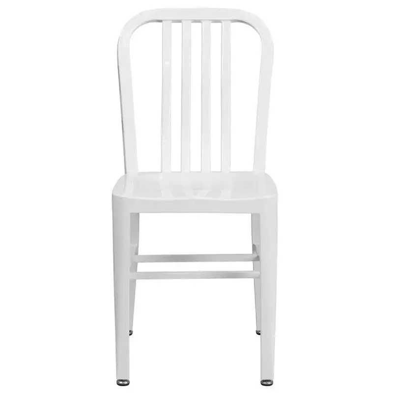 Brimmes White Metal Chair w/Vertical Slat Back Back for Patio/Bar/Restaurant