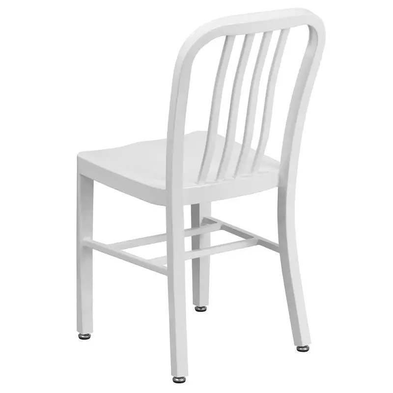 Brimmes White Metal Chair w/Vertical Slat Back Back for Patio/Bar/Restaurant