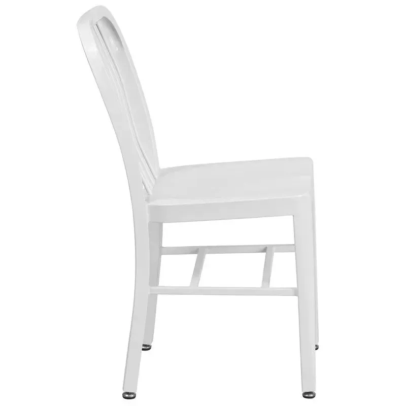 Brimmes White Metal Chair w/Vertical Slat Back Back for Patio/Bar/Restaurant