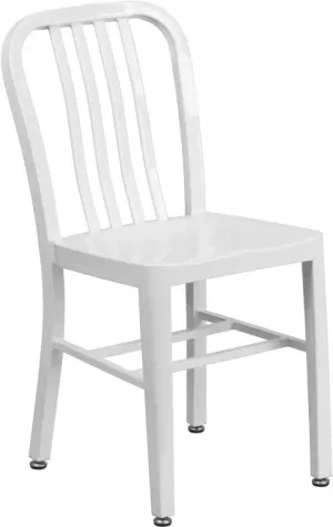 Brimmes White Metal Chair w/Vertical Slat Back Back for Patio/Bar/Restaurant