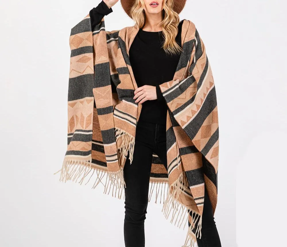 Chestnut Whisper Western Print Poncho