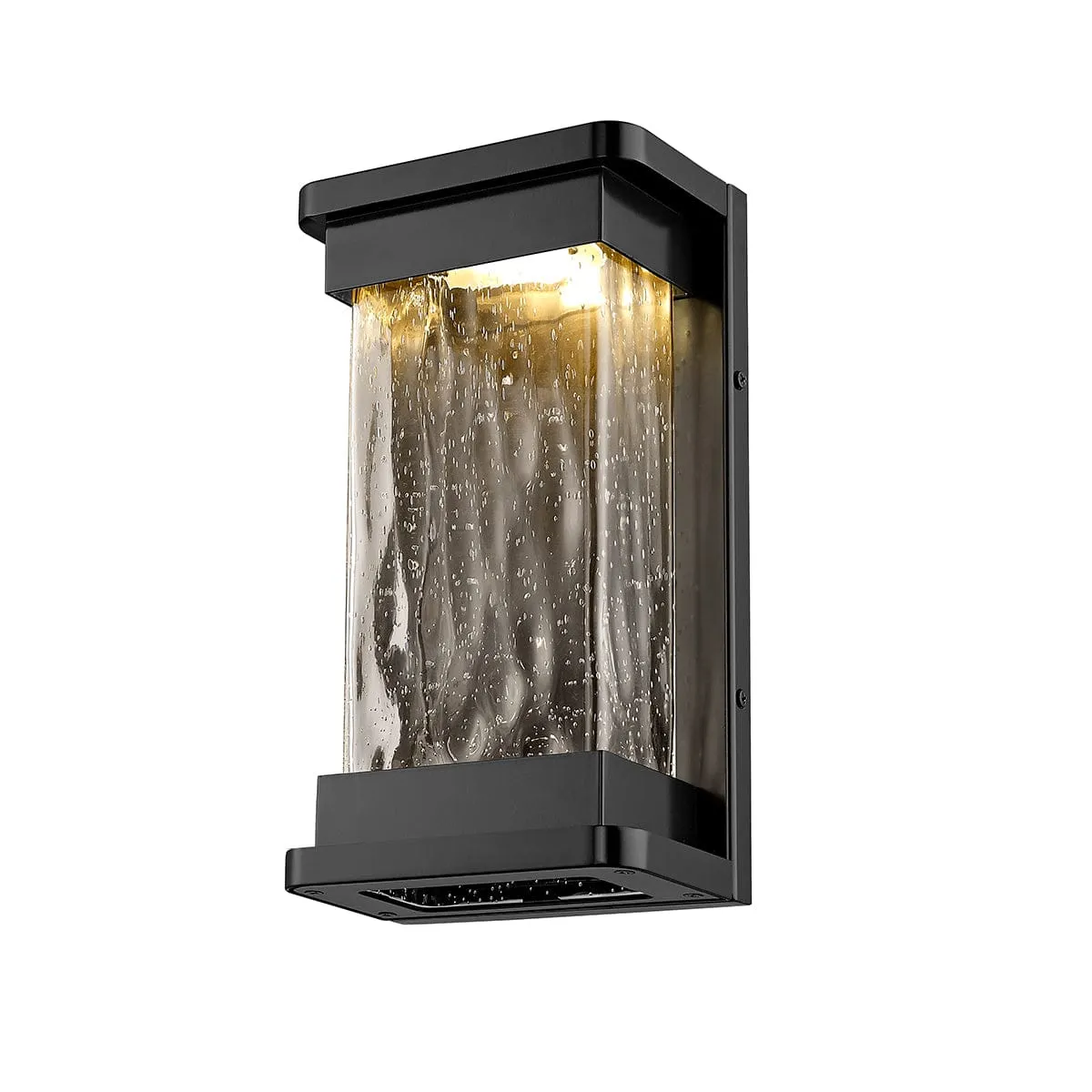 Ederle Outdoor Wall Lamp - Powder Coat Black - Clear Water Seeded Glass - 11W Integrated LED Module - 850lm - 12in. H - 3000K Warm White