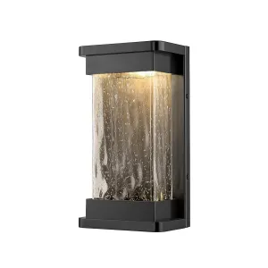 Ederle Outdoor Wall Lamp - Powder Coat Black - Clear Water Seeded Glass - 11W Integrated LED Module - 850lm - 12in. H - 3000K Warm White