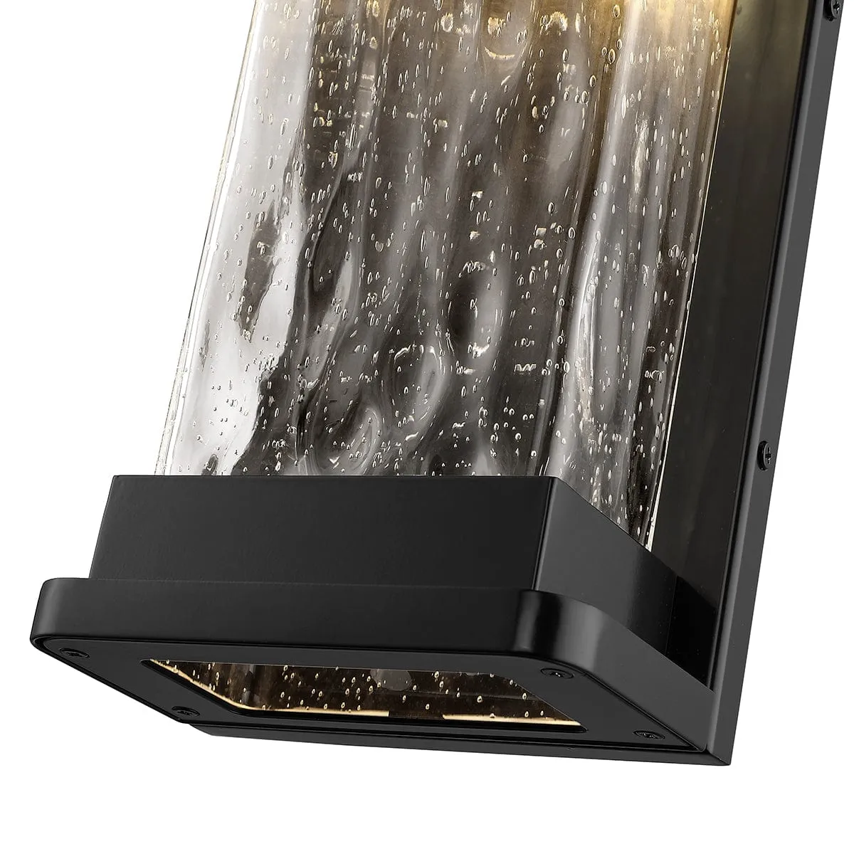 Ederle Outdoor Wall Lamp - Powder Coat Black - Clear Water Seeded Glass - 11W Integrated LED Module - 850lm - 12in. H - 3000K Warm White