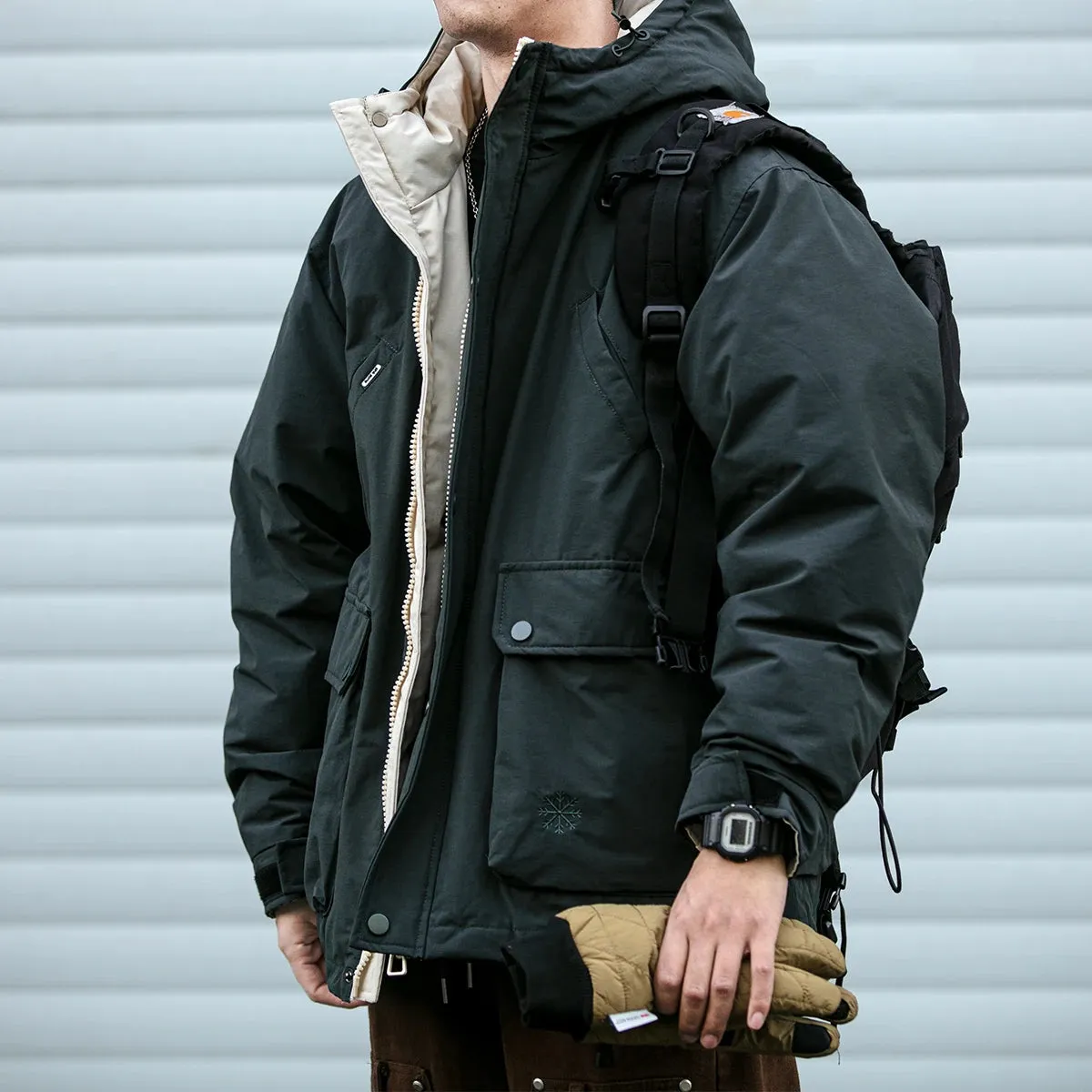 Hooded Cargo Down Jacket for Men - Thick Windproof Casual Coat