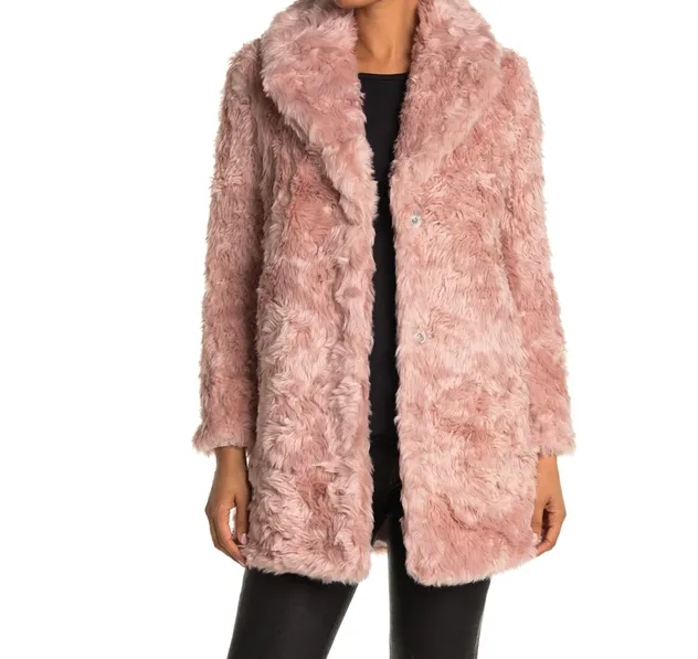 KENDALL   KYLIE Women's Faux Fur Reversable Mid-Length Jacket in Blush Pink