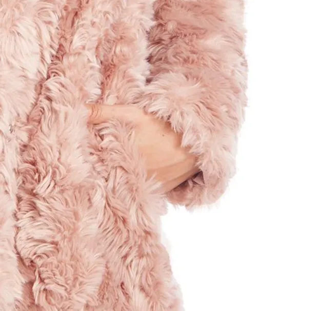 KENDALL   KYLIE Women's Faux Fur Reversable Mid-Length Jacket in Blush Pink