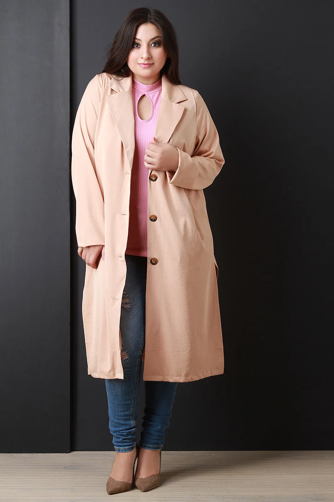 Lightweight Button-Up Longline Trench Coat