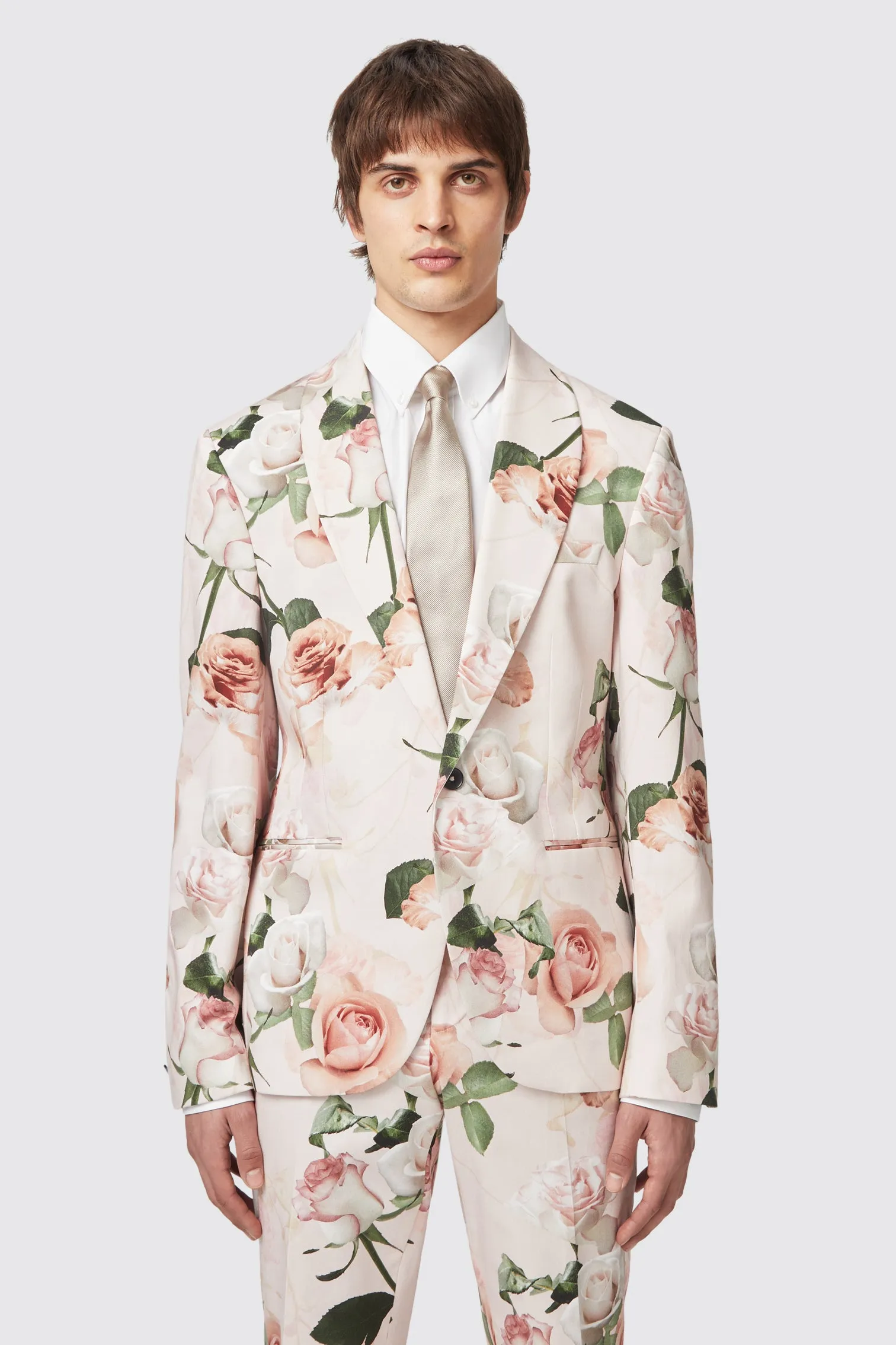 Lincoln Skinny Fit Pink Floral Cotton Jacket