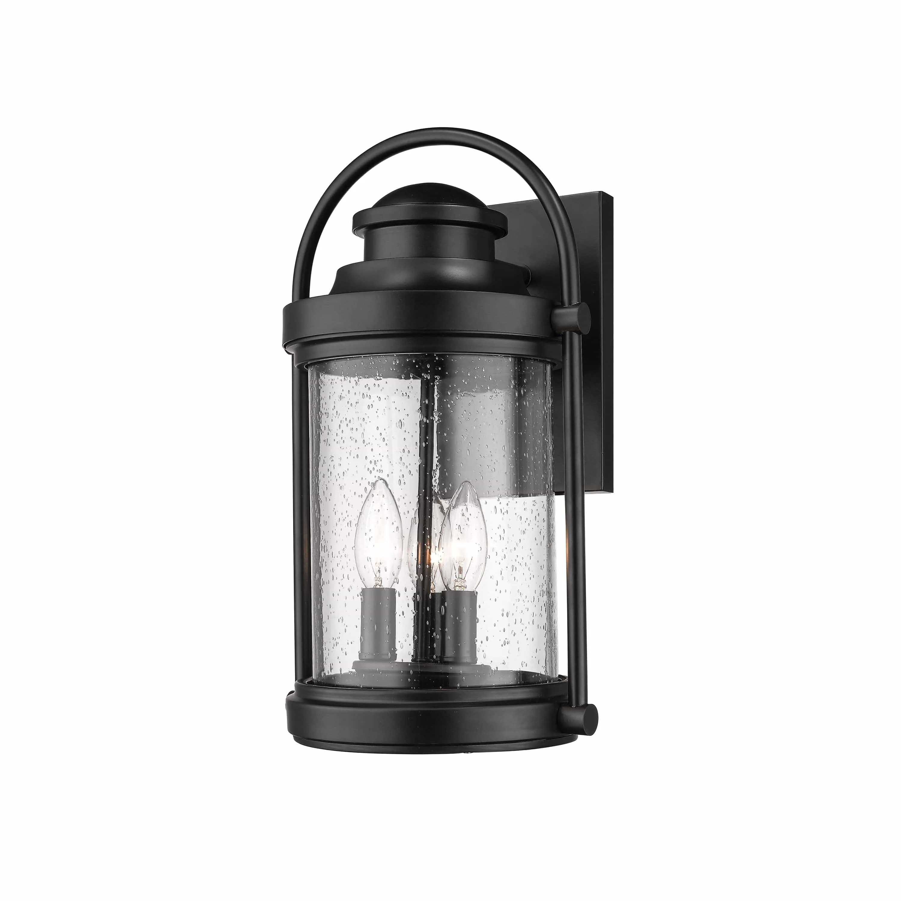 Livingston Outdoor Wall Sconce - Powder Coat Black - Clear Seeded Glass - 9.25in. Extension - E12 Candelabra Base