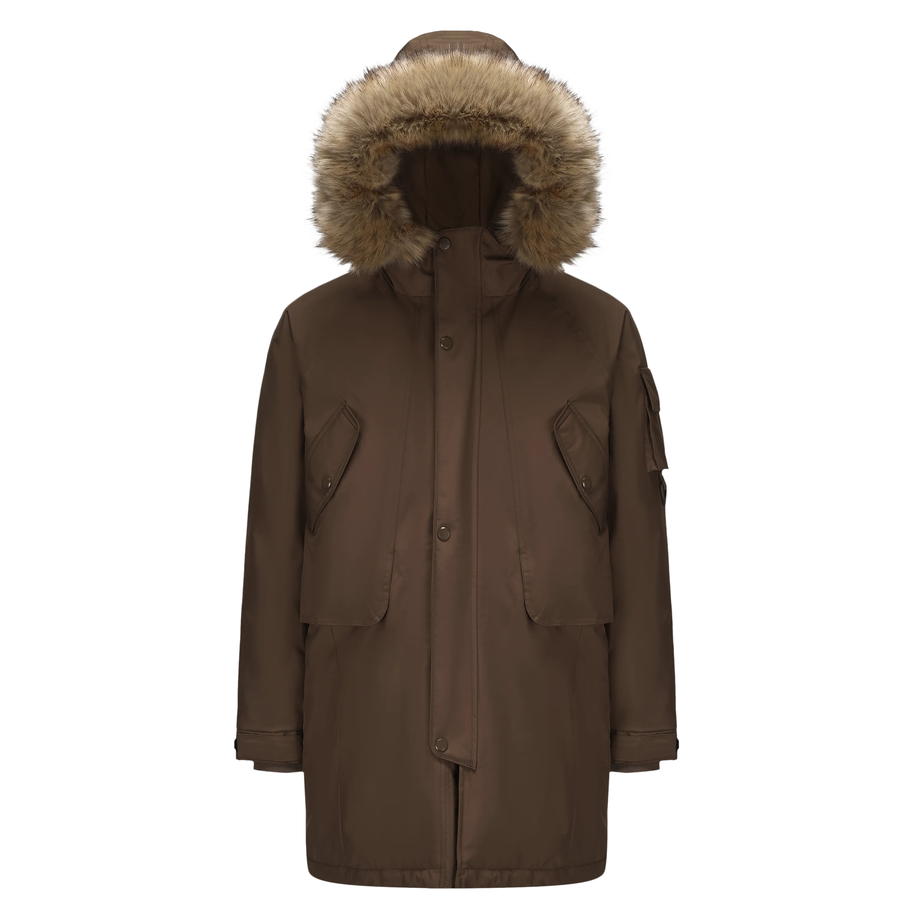 Men's Down Jacket Topped With A Luxurious Fur-Lined Hood