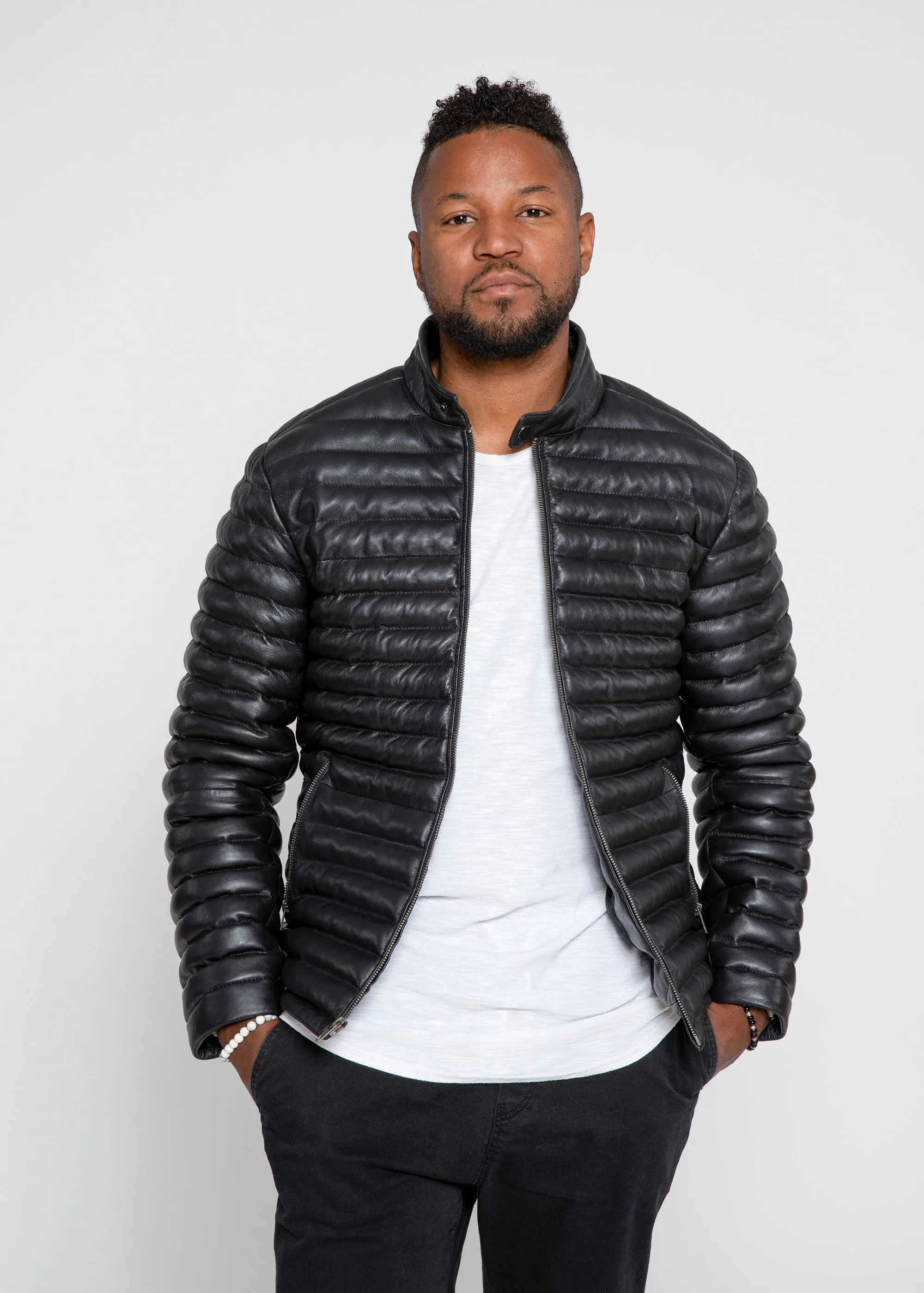 Men's Ultima Puffer Black Down Leather Jacket