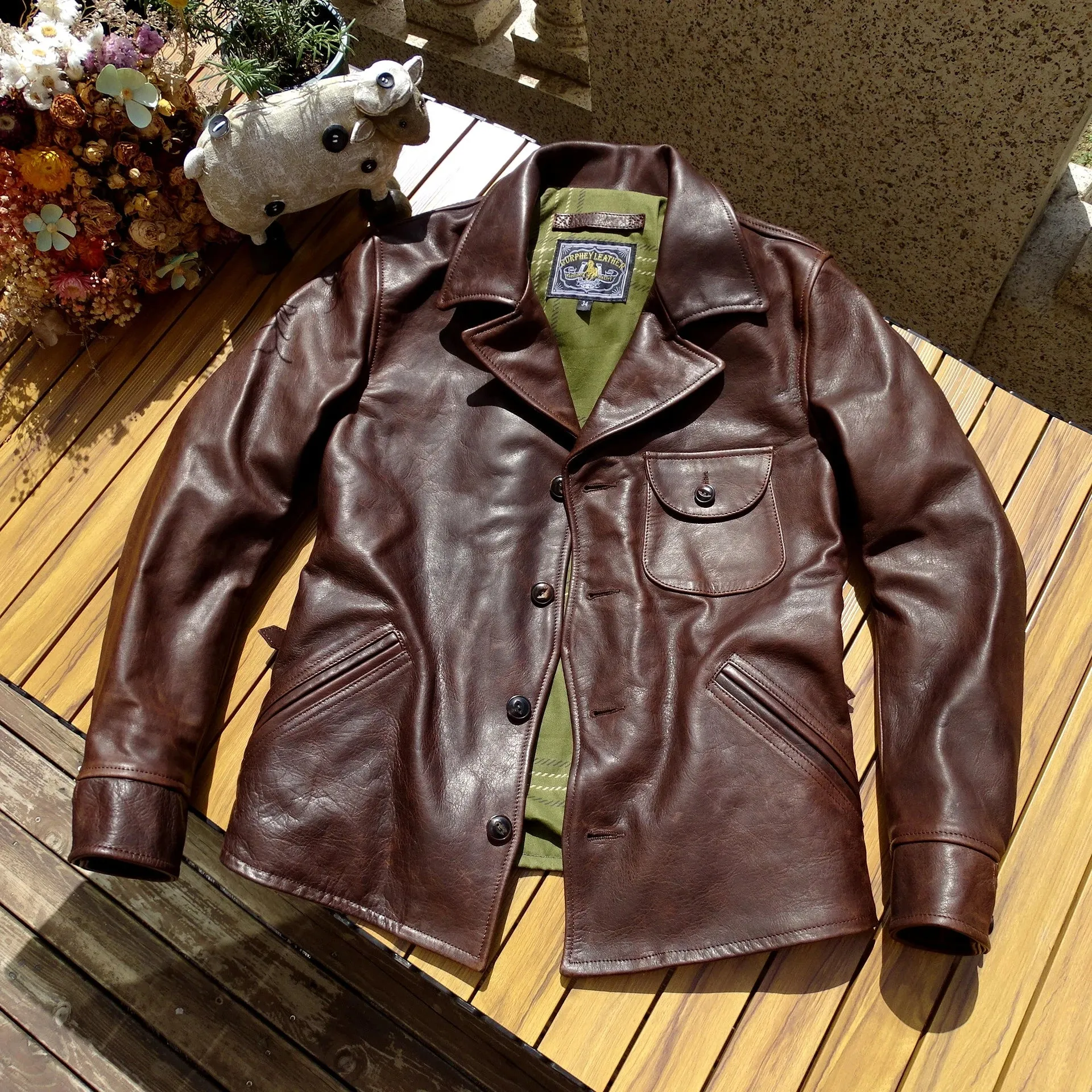 Men's Vintage Leather Motorcycle Jacket - Windproof Brown Coat