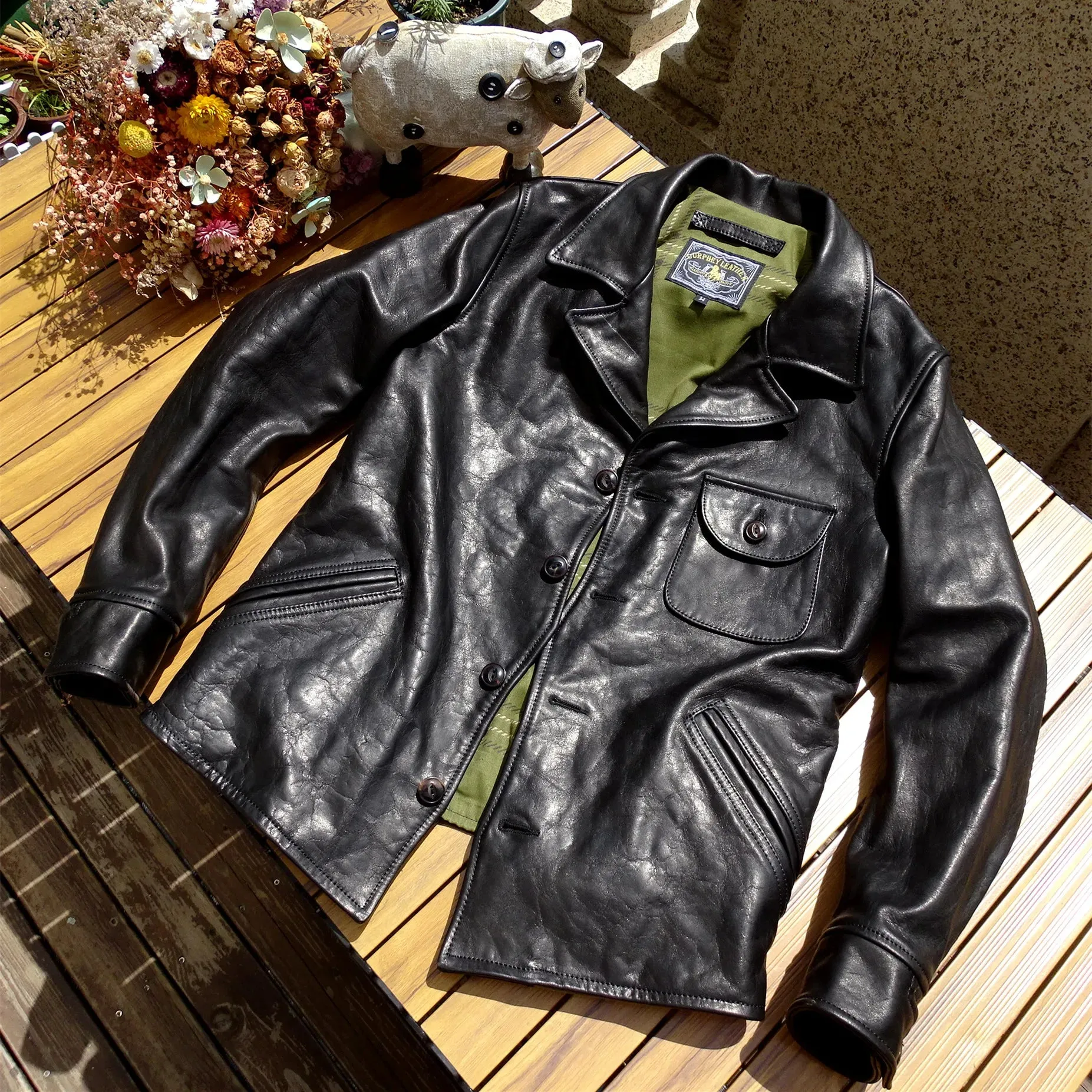 Men's Vintage Leather Motorcycle Jacket - Windproof Brown Coat