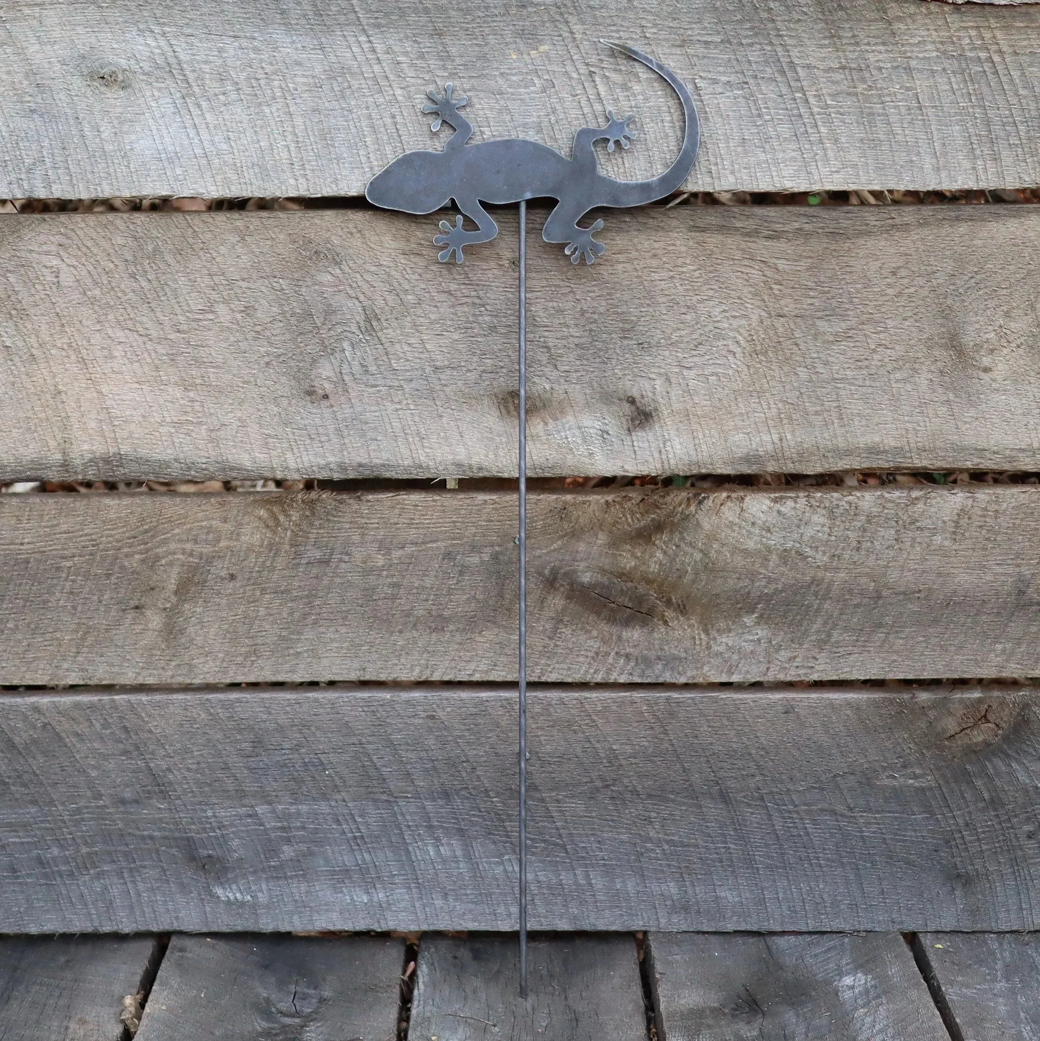 Metal Lizard Garden Stake - Steel Gardening Decor - Gecko Yard Art Marker - Free Shipping