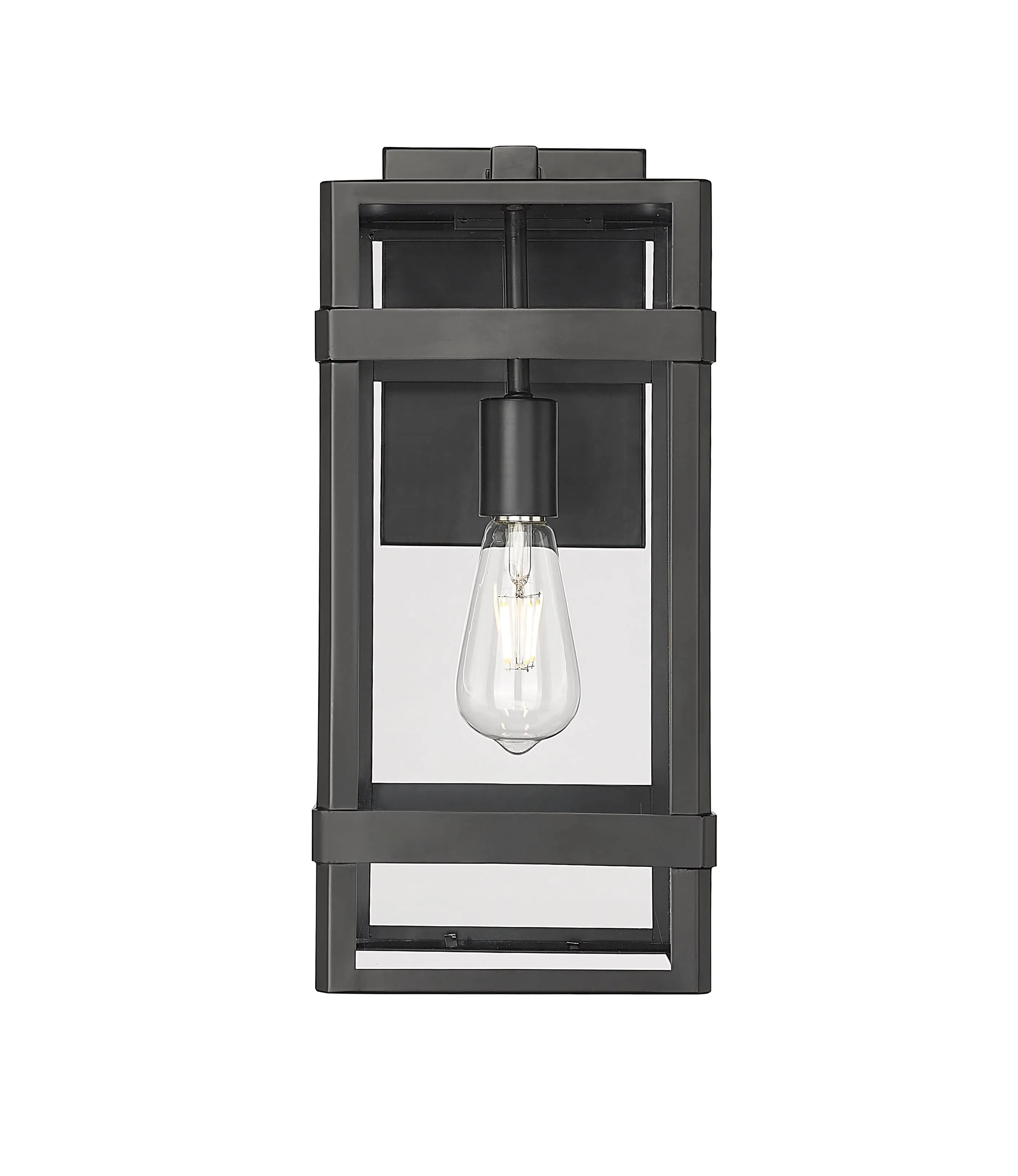 Payton Outdoor Wall Sconce - Powder Coated Black - Clear Glass - 9in. Extension - E26 Medium Base