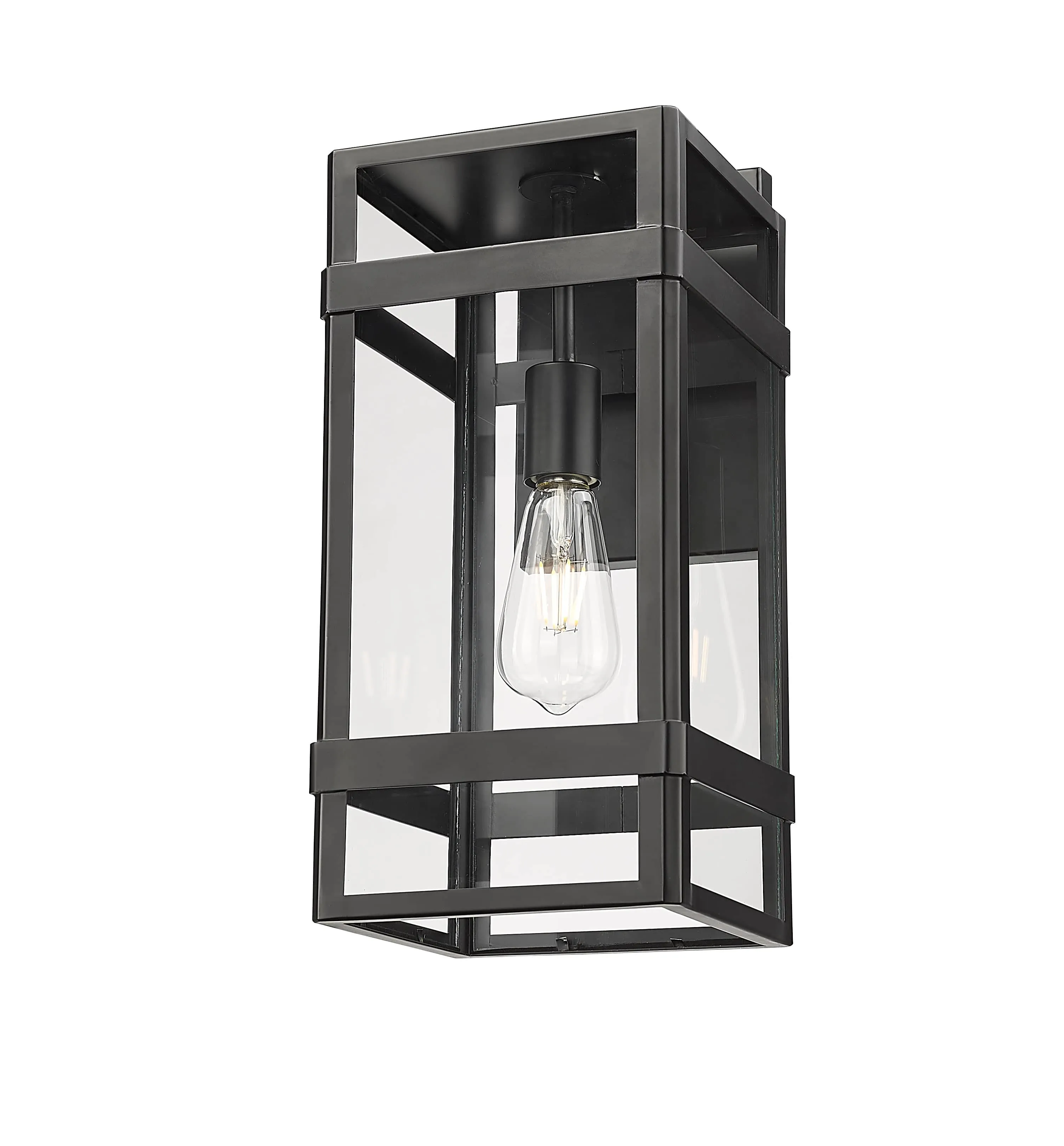 Payton Outdoor Wall Sconce - Powder Coated Black - Clear Glass - 9in. Extension - E26 Medium Base