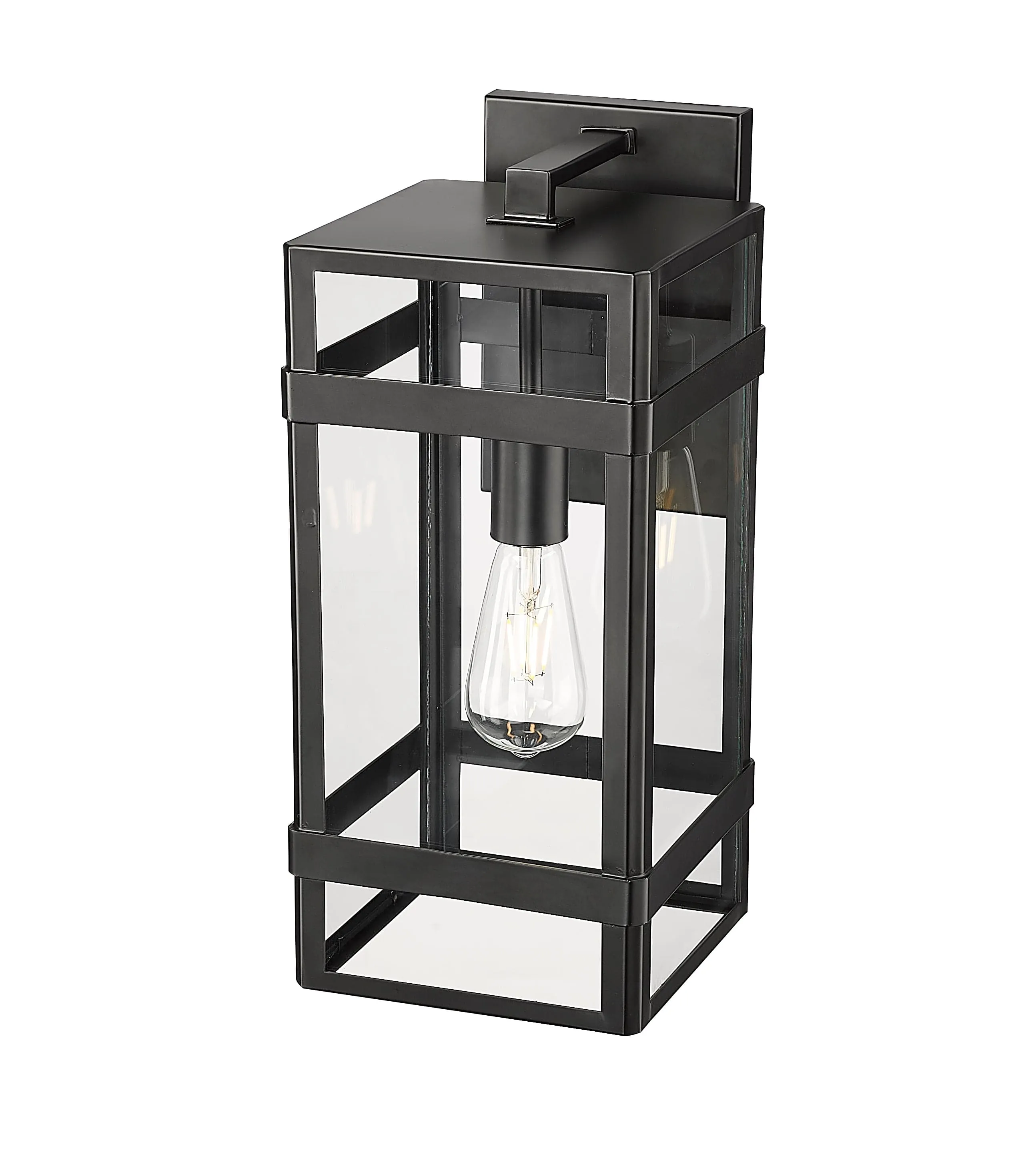 Payton Outdoor Wall Sconce - Powder Coated Black - Clear Glass - 9in. Extension - E26 Medium Base